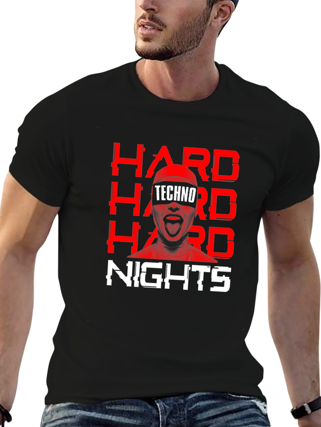 Hard Nights Techno Graphic Tee - Black Cotton T-Shirt