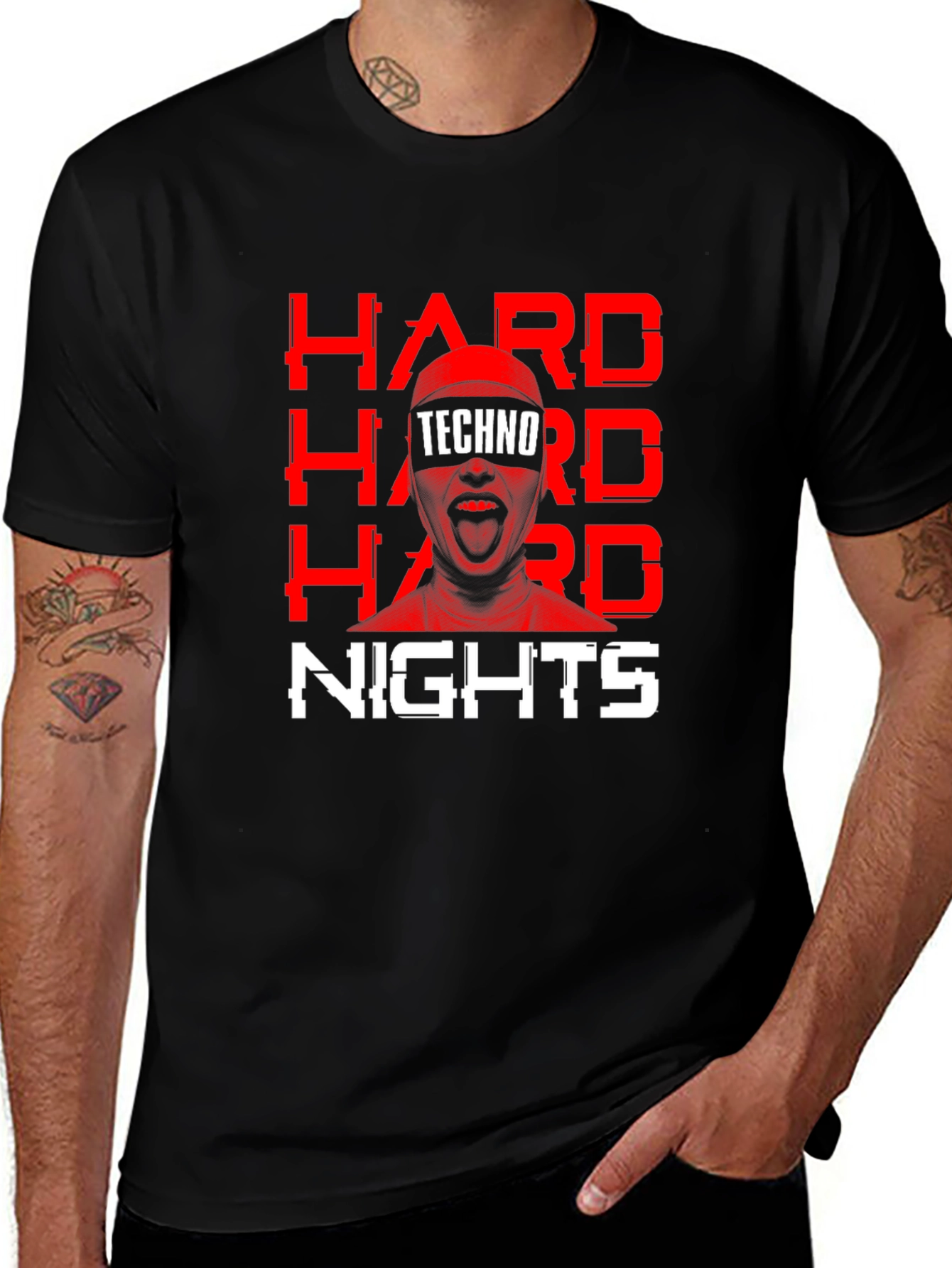 Hard Nights Techno Graphic Tee - Black Cotton T-Shirt
