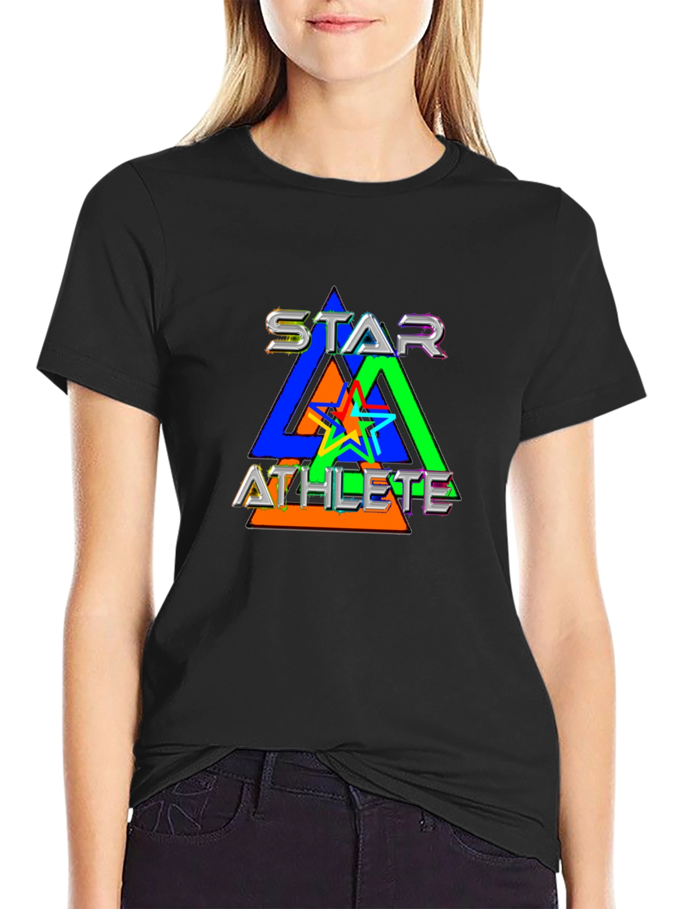 Star Athlete Graphic Print Black T-Shirt