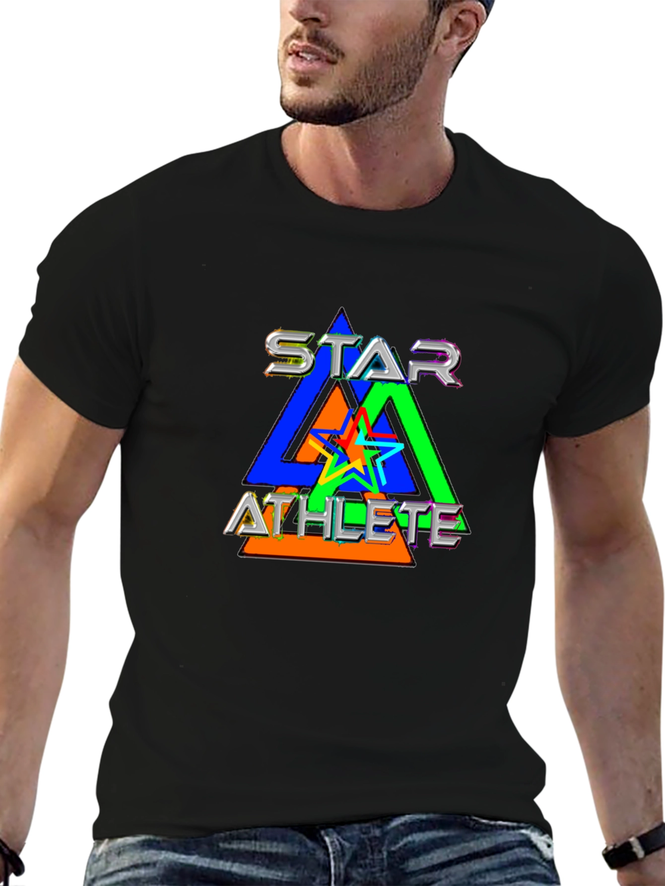 Star Athlete Graphic Print Black T-Shirt