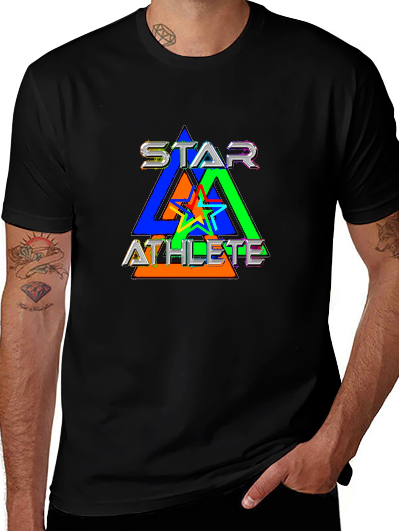 Star Athlete Graphic Print Black T-Shirt