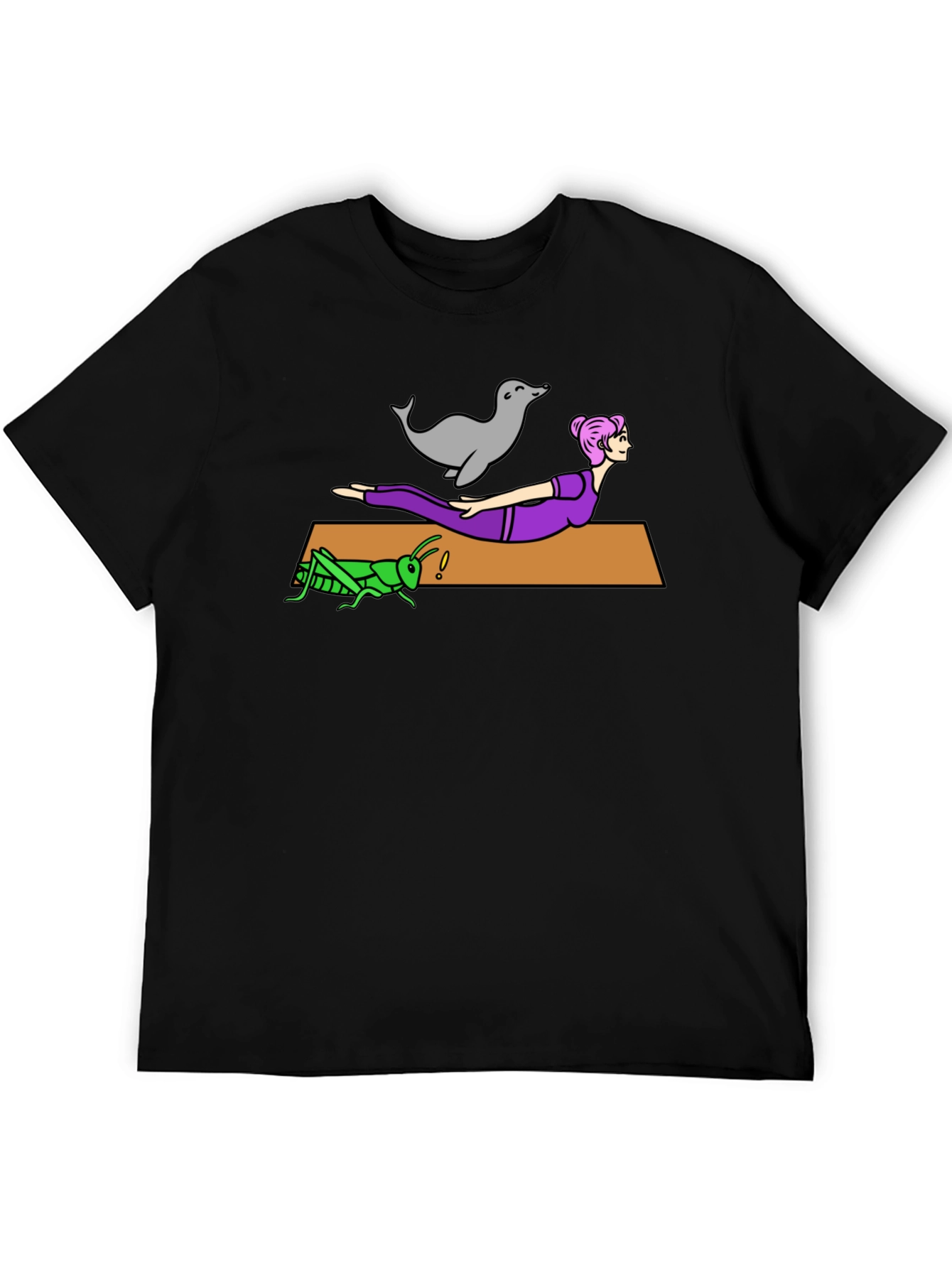 Yoga Seal Grasshopper Woman Black T-Shirt