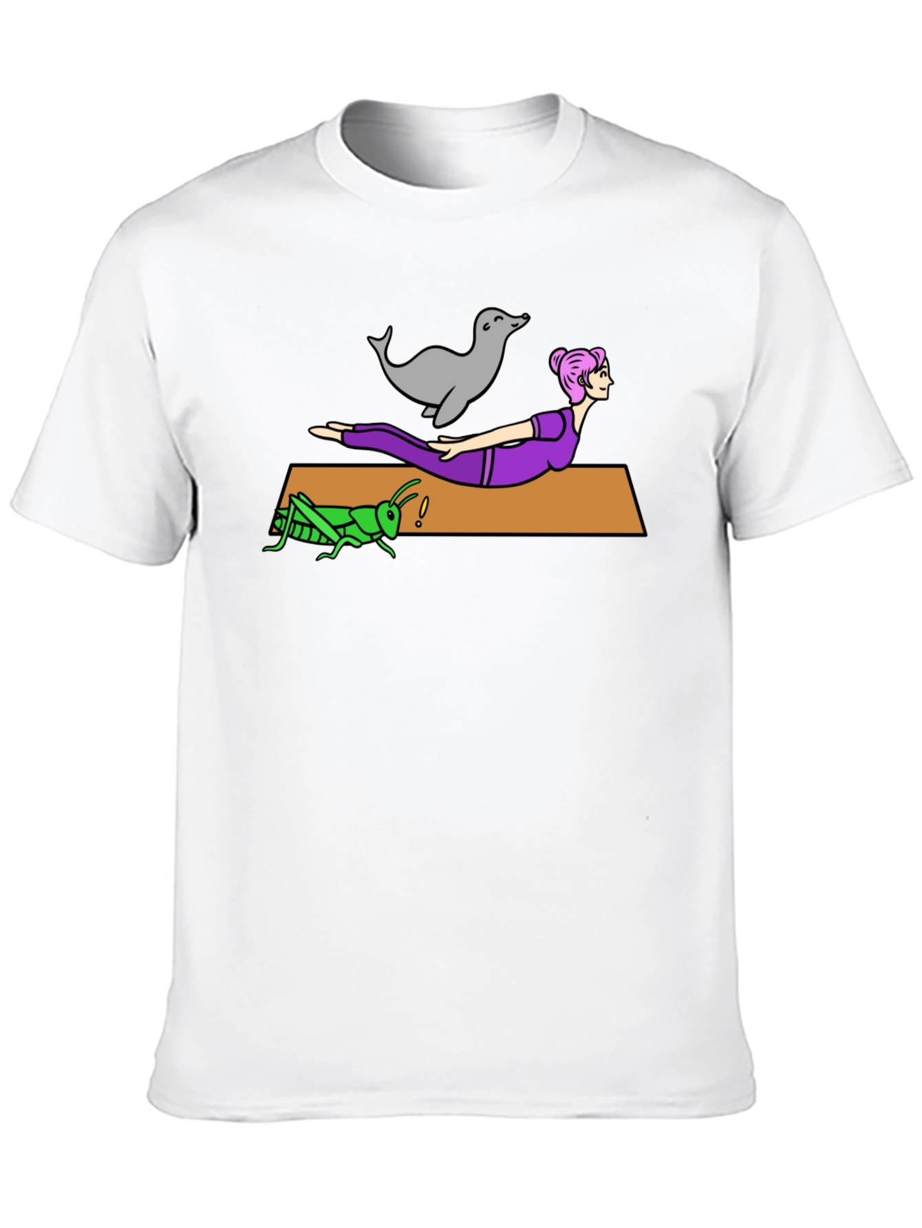 Yoga Seal Grasshopper Woman Black T-Shirt