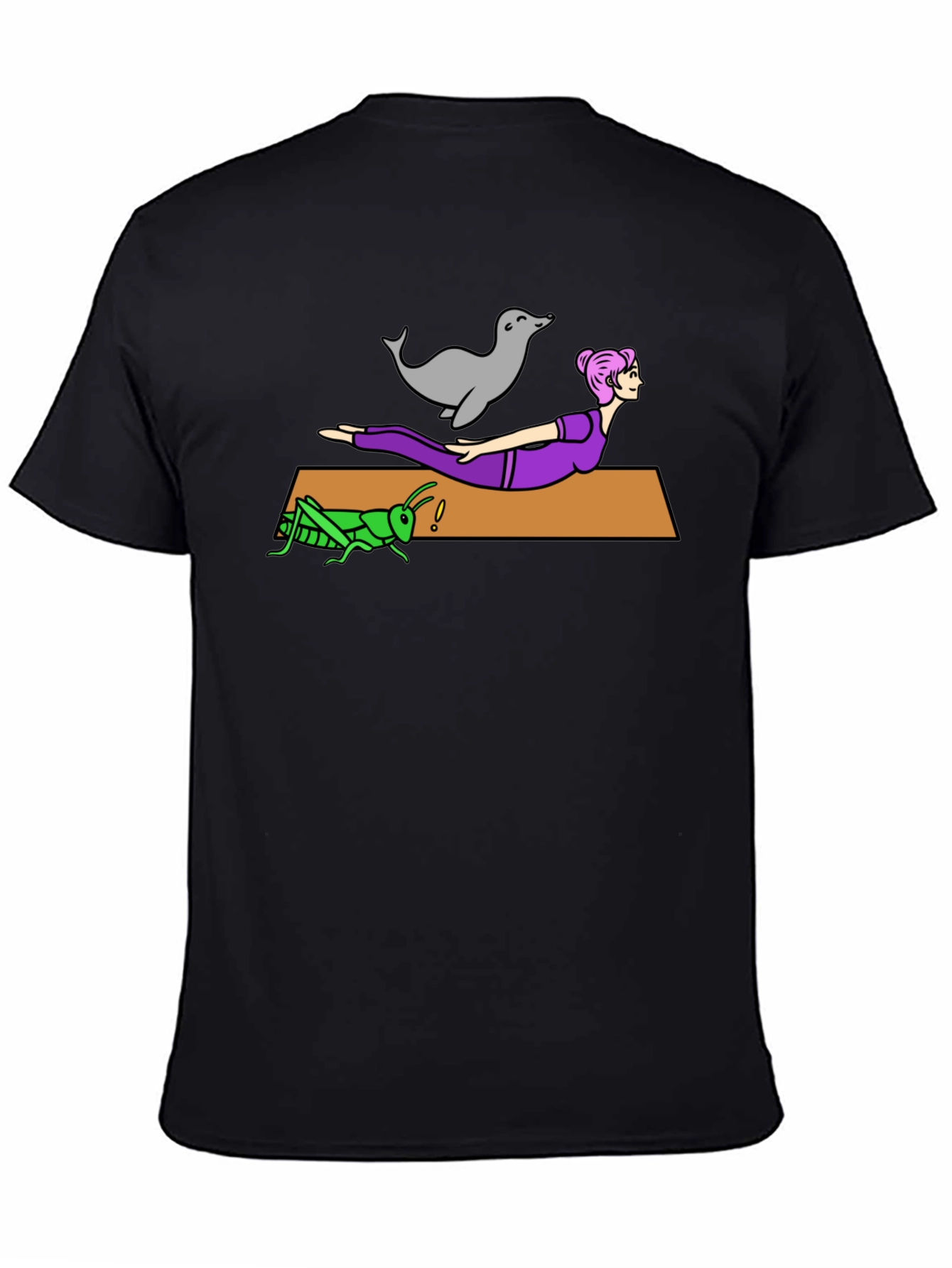 Yoga Seal Grasshopper Woman Black T-Shirt