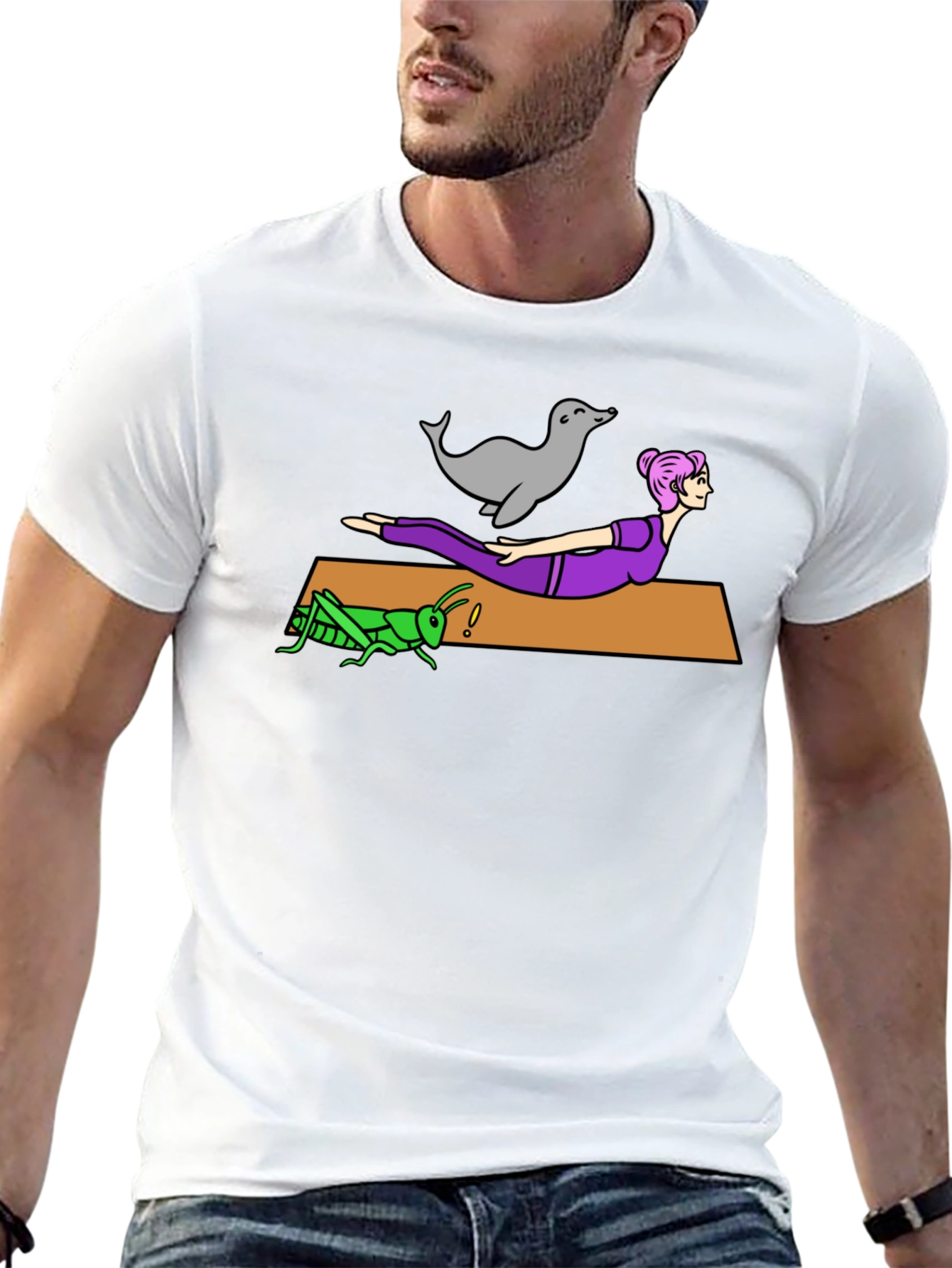 Yoga Seal Grasshopper Woman Black T-Shirt