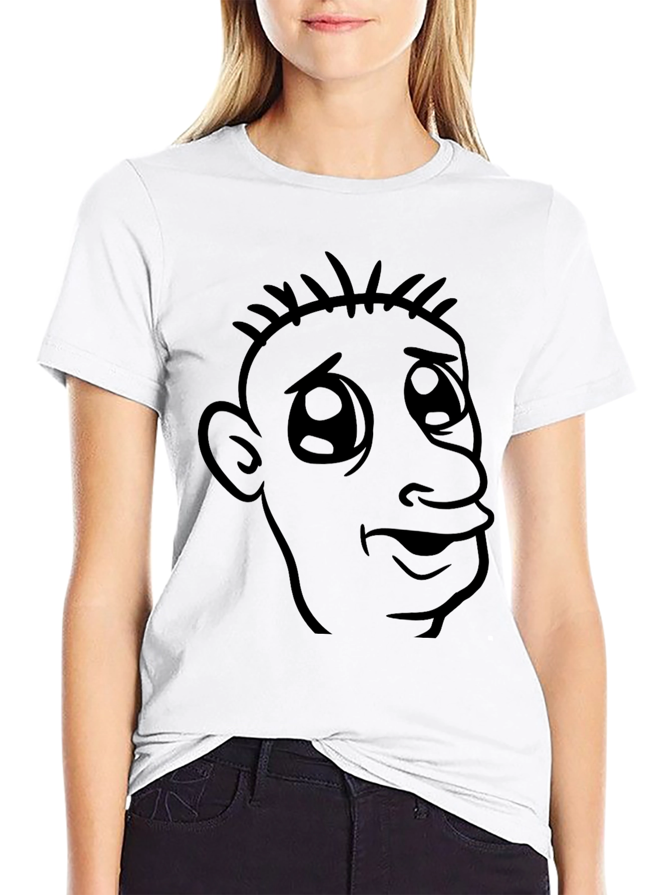 Cartoon Face Black Graphic T-Shirt