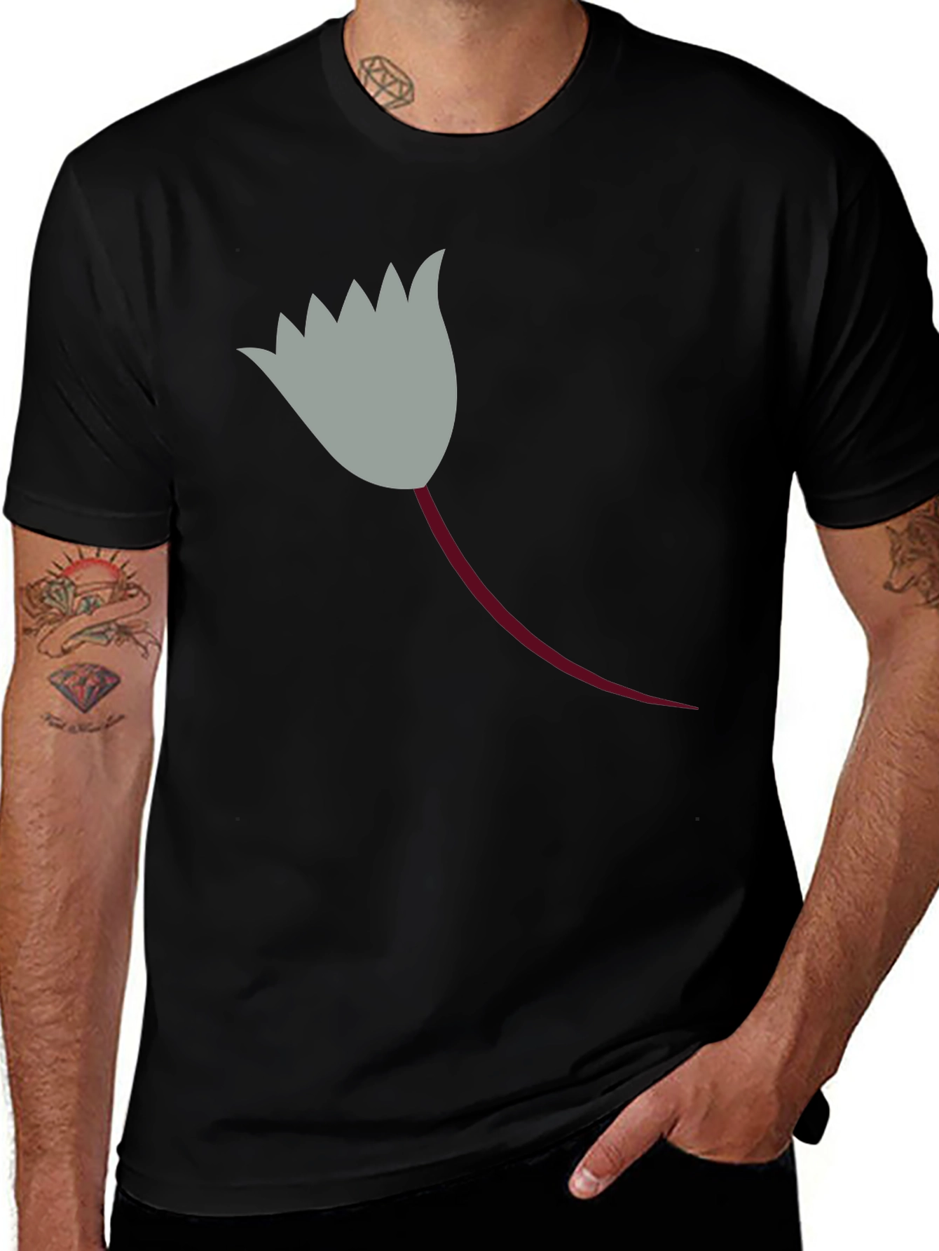 Black T-Shirt with Unique Flower Graphic