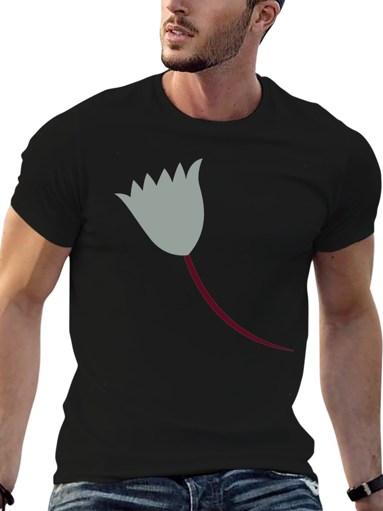 Black T-Shirt with Unique Flower Graphic