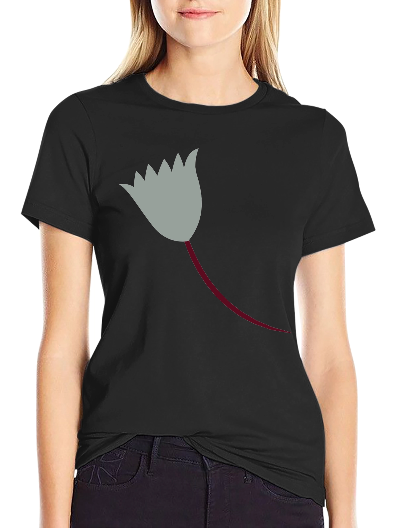Black T-Shirt with Unique Flower Graphic