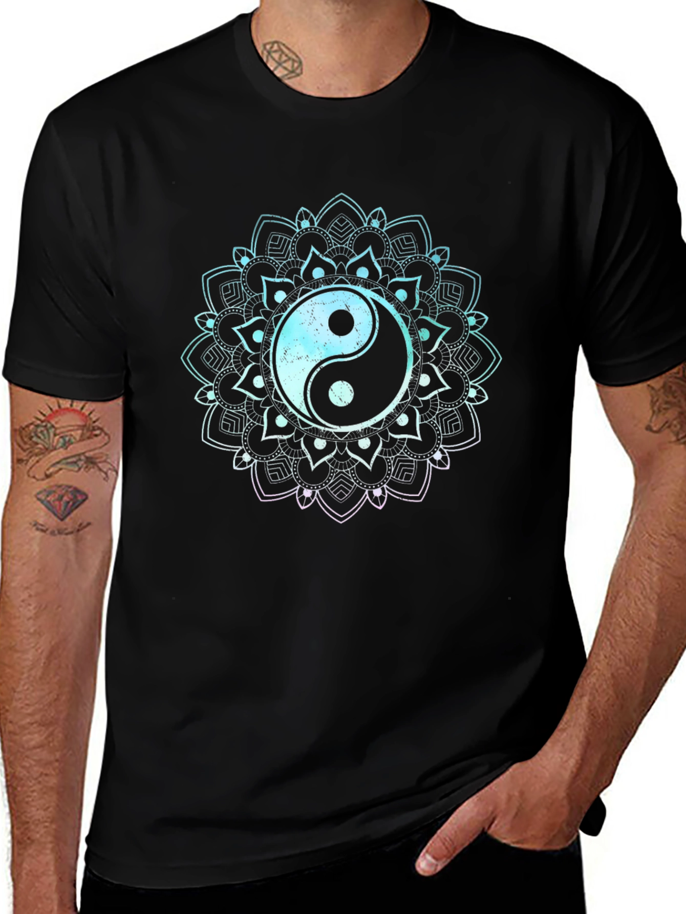 Yin Yang Mandala Graphic Tee - Black