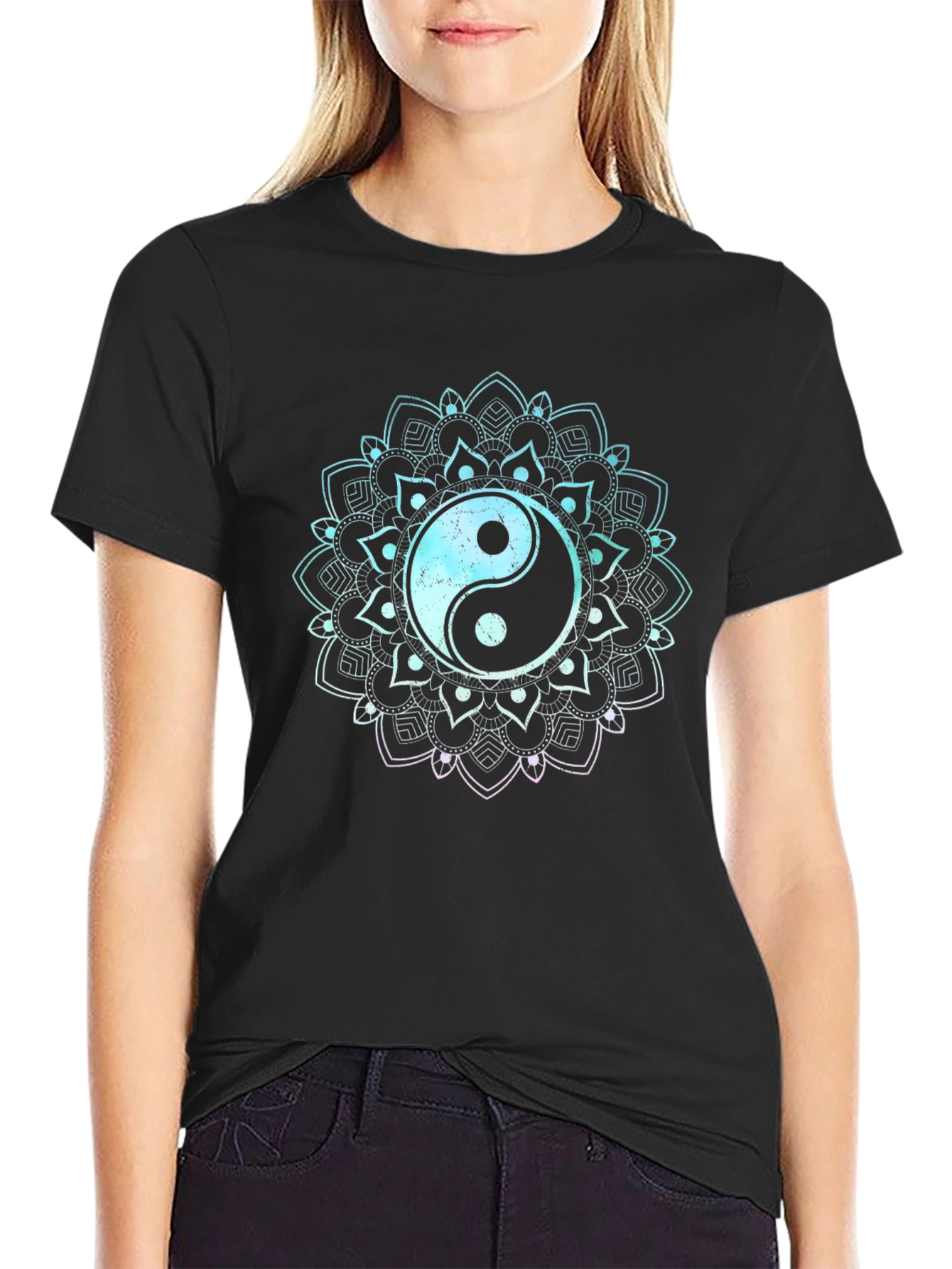 Yin Yang Mandala Graphic Tee - Black
