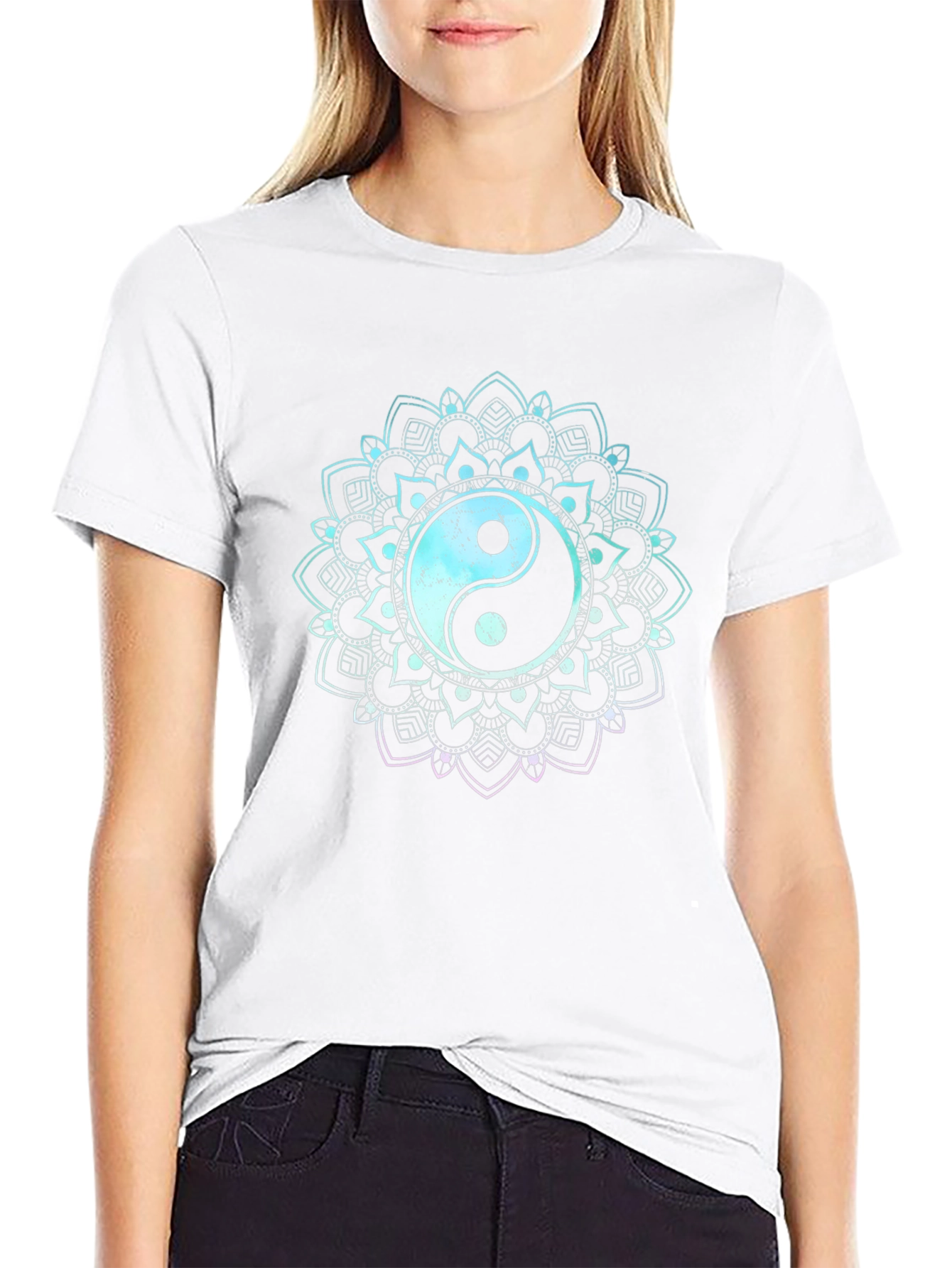 Yin Yang Mandala Graphic Tee - Black