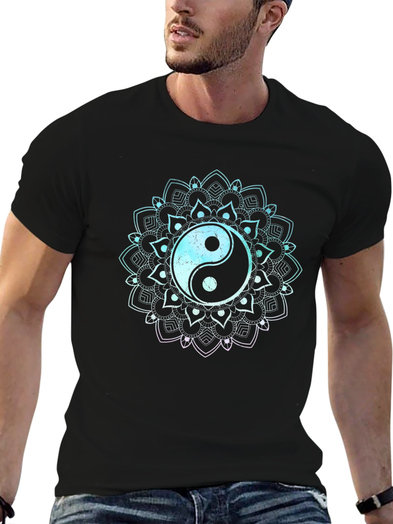 Yin Yang Mandala Graphic Tee - Black