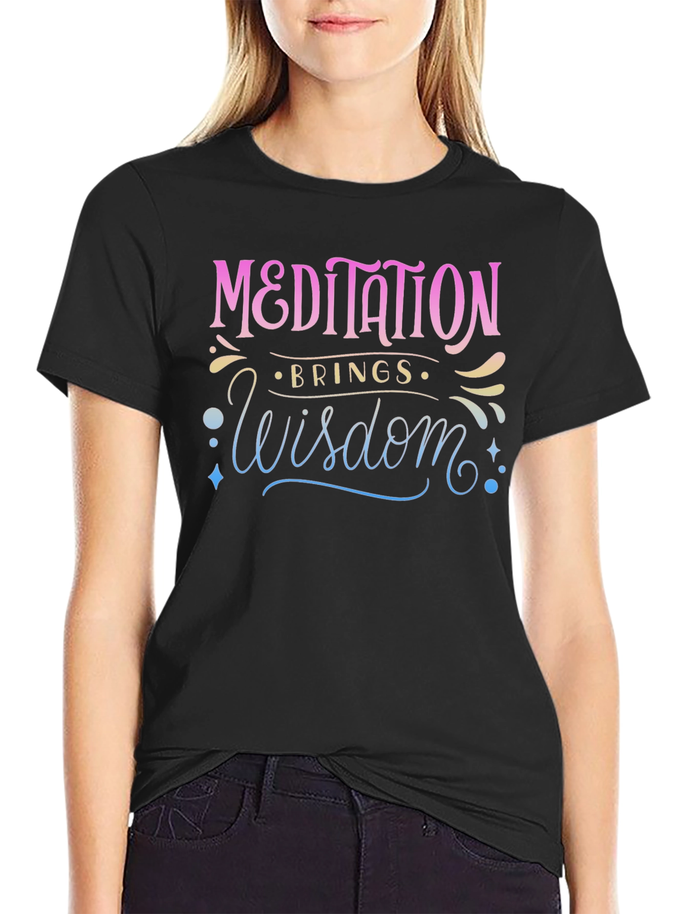 Meditation Brings Wisdom Black T-Shirt