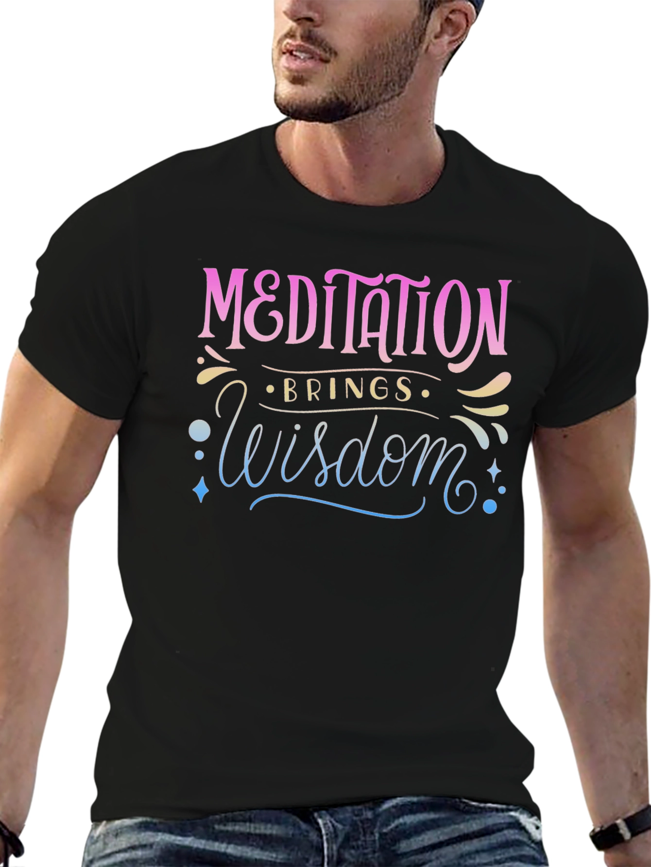 Meditation Brings Wisdom Black T-Shirt