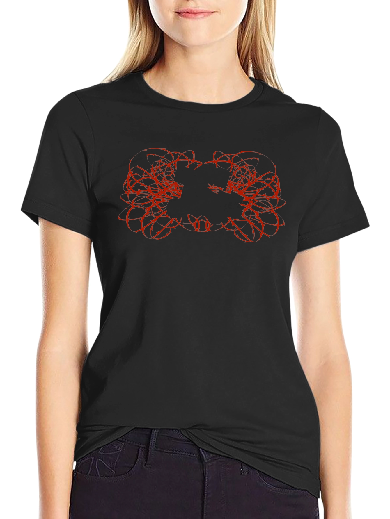 Mens Black Graphic Tee with Red Thorn Design