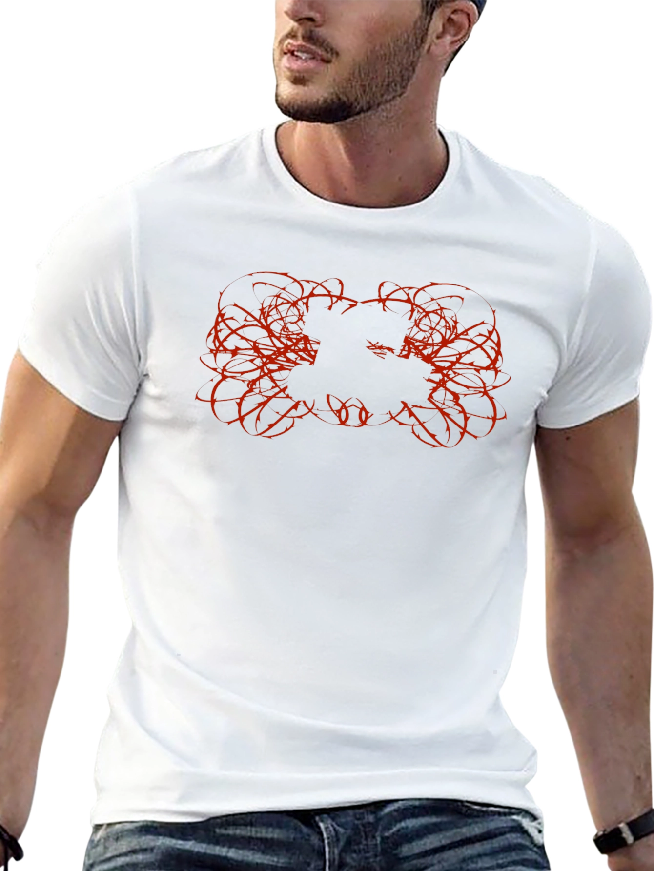Mens Black Graphic Tee with Red Thorn Design