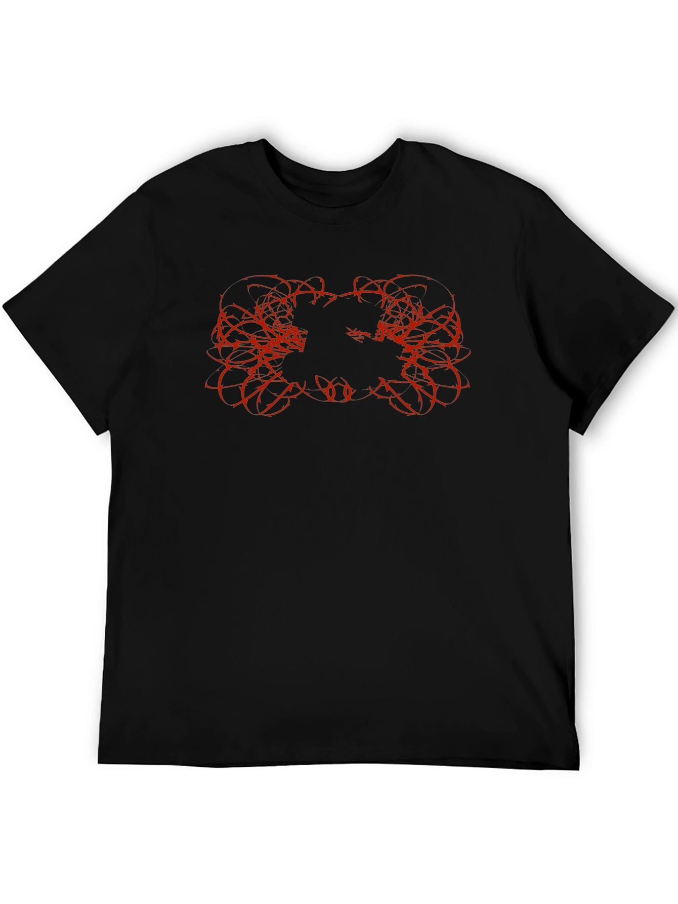 Mens Black Graphic Tee with Red Thorn Design