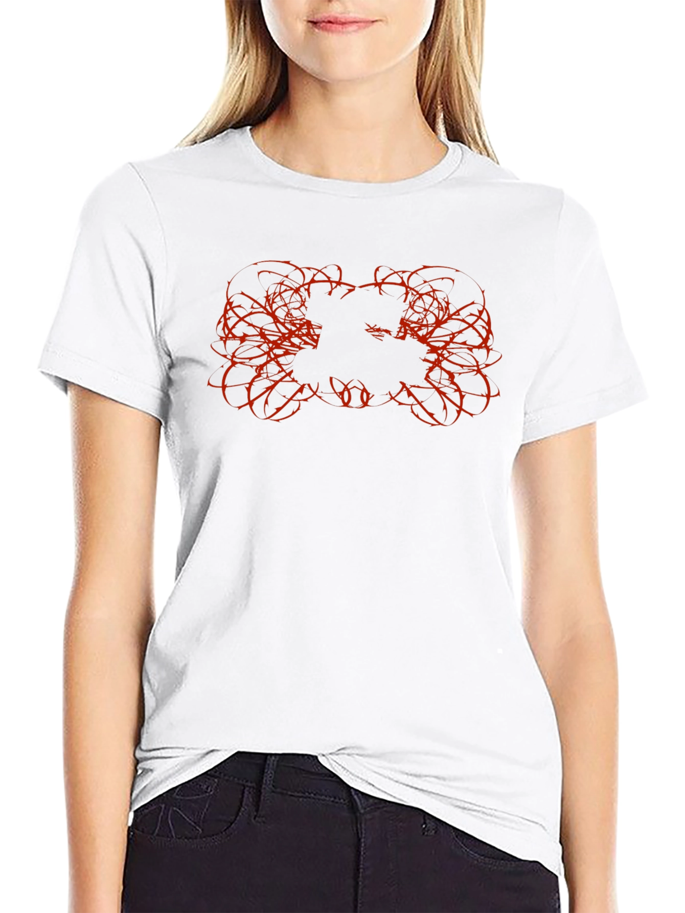 Mens Black Graphic Tee with Red Thorn Design