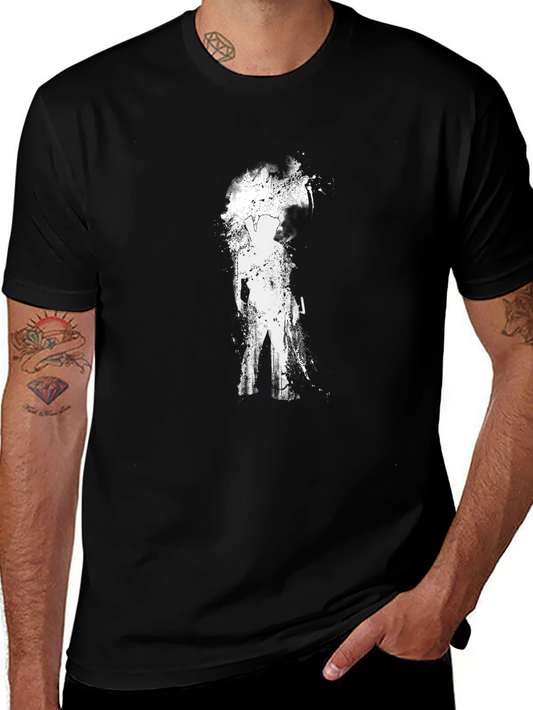 Mens Black T-Shirt with Abstract Silhouette Design