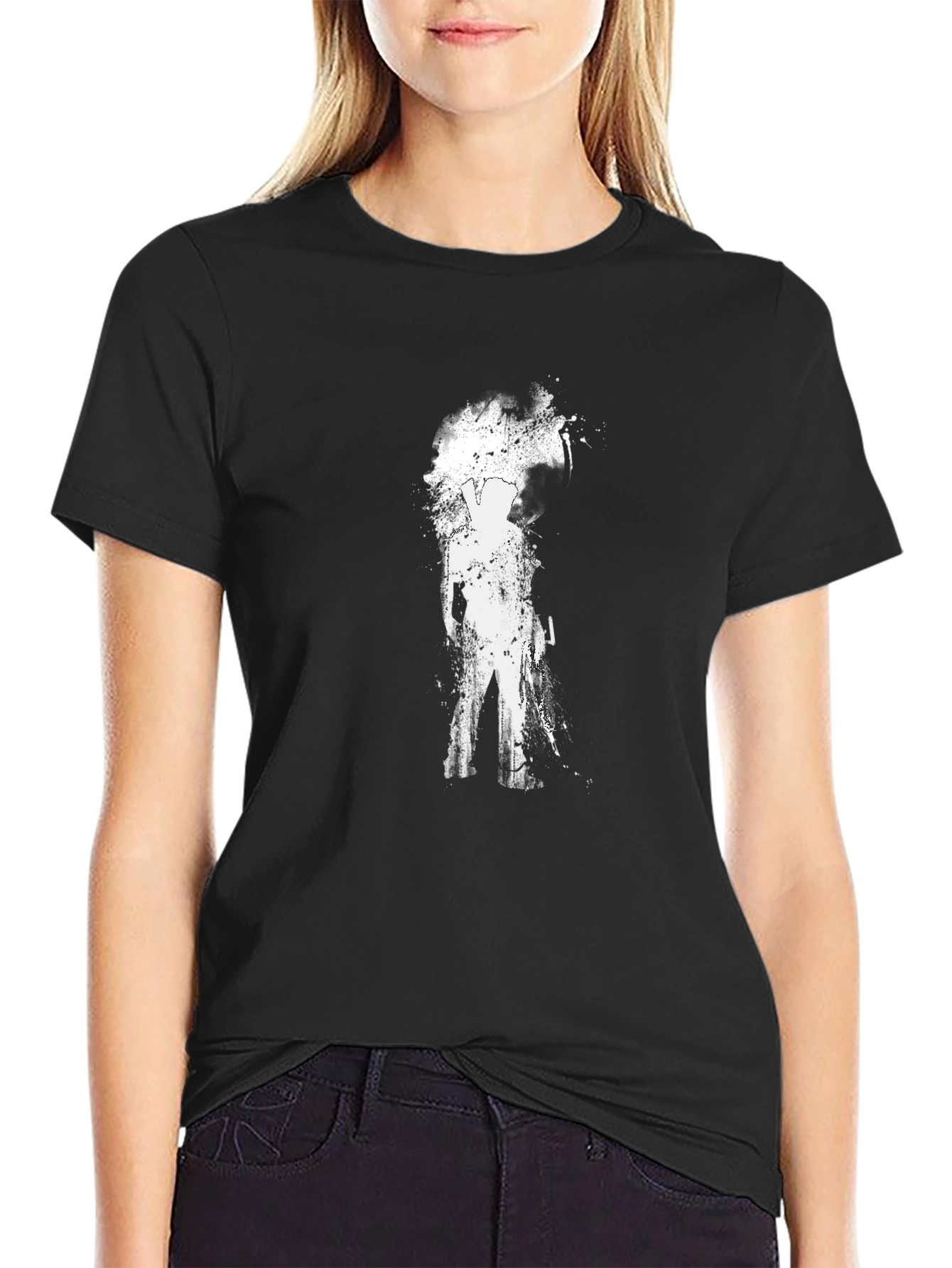 Mens Black T-Shirt with Abstract Silhouette Design