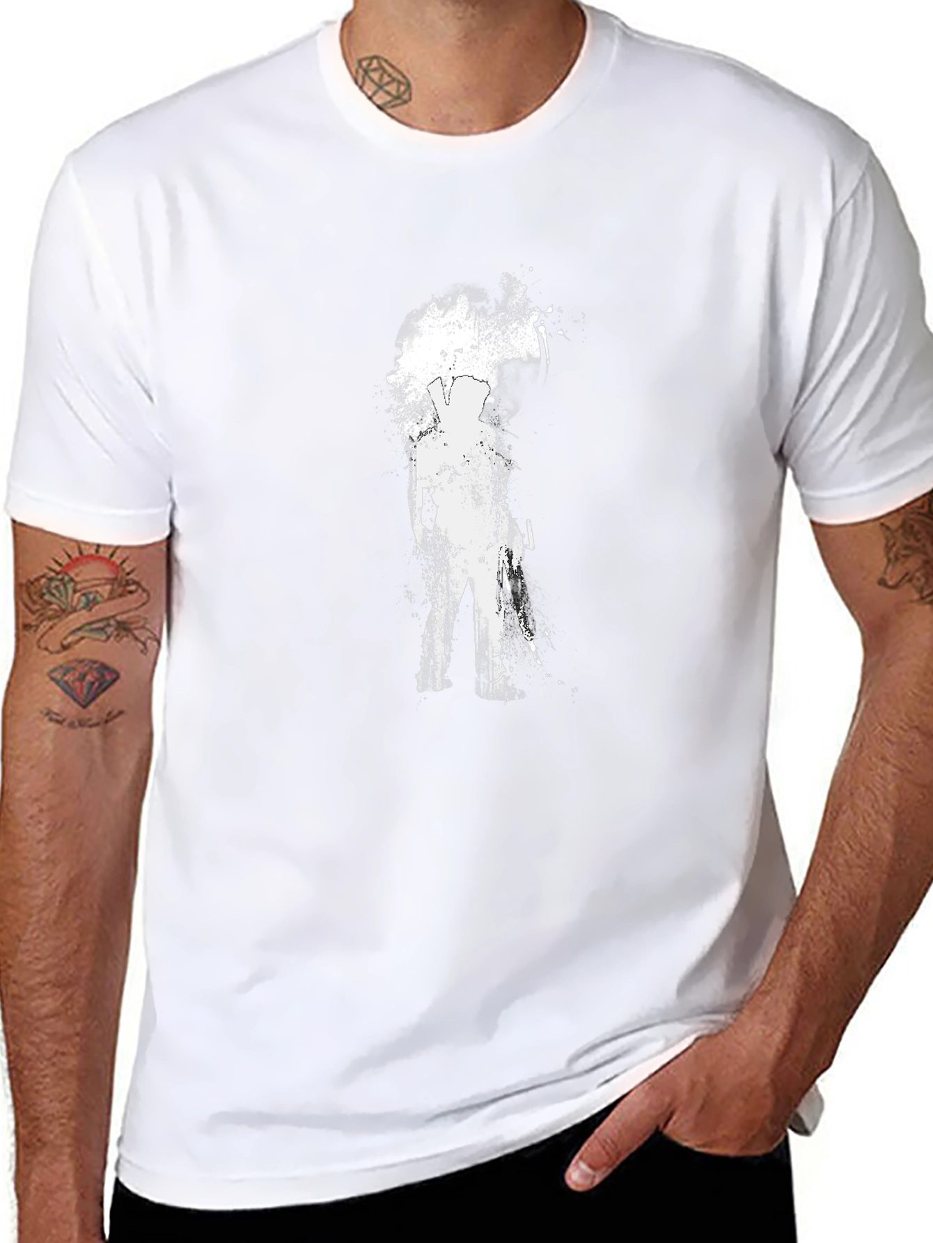 Mens Black T-Shirt with Abstract Silhouette Design