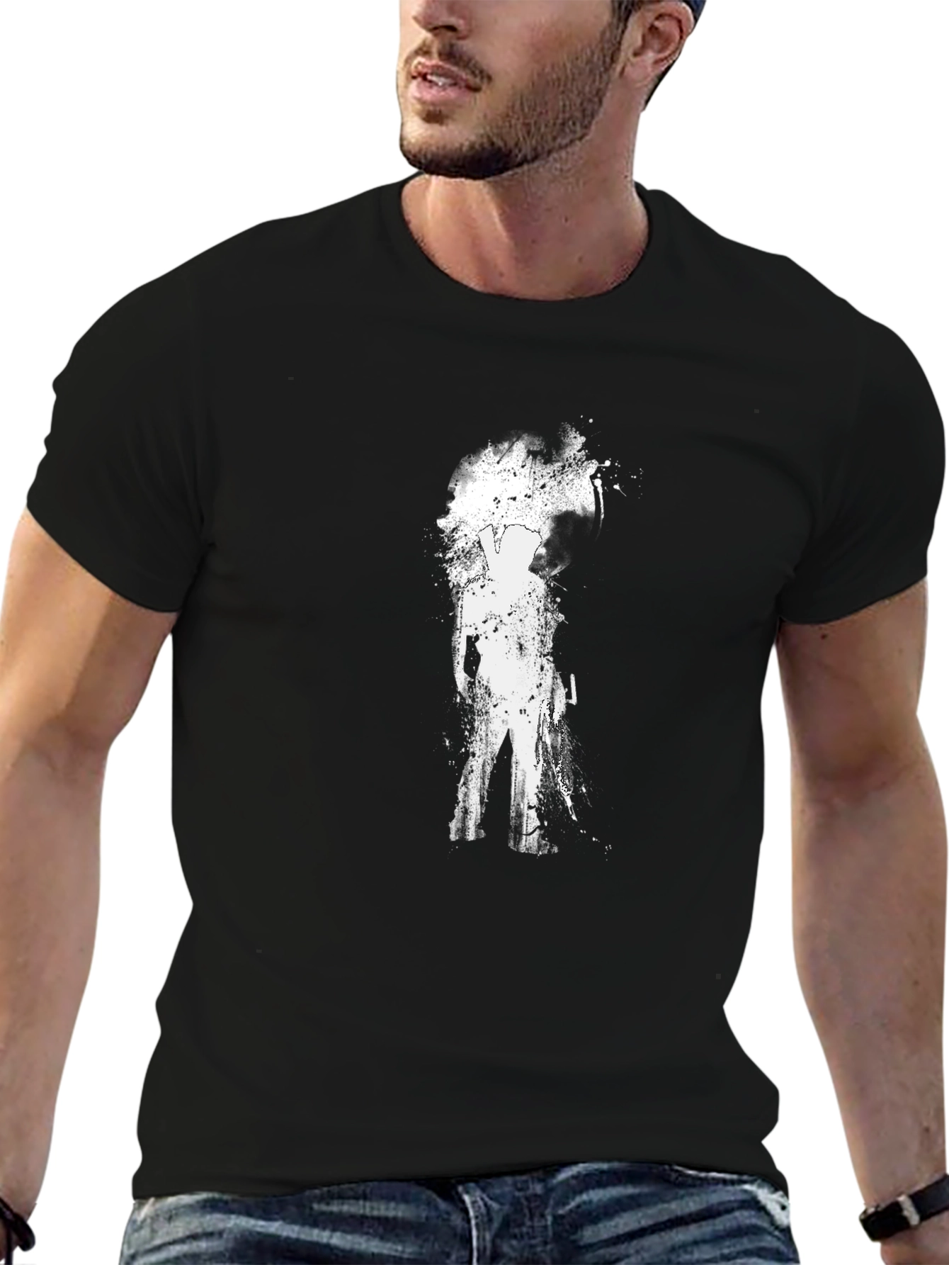 Mens Black T-Shirt with Abstract Silhouette Design