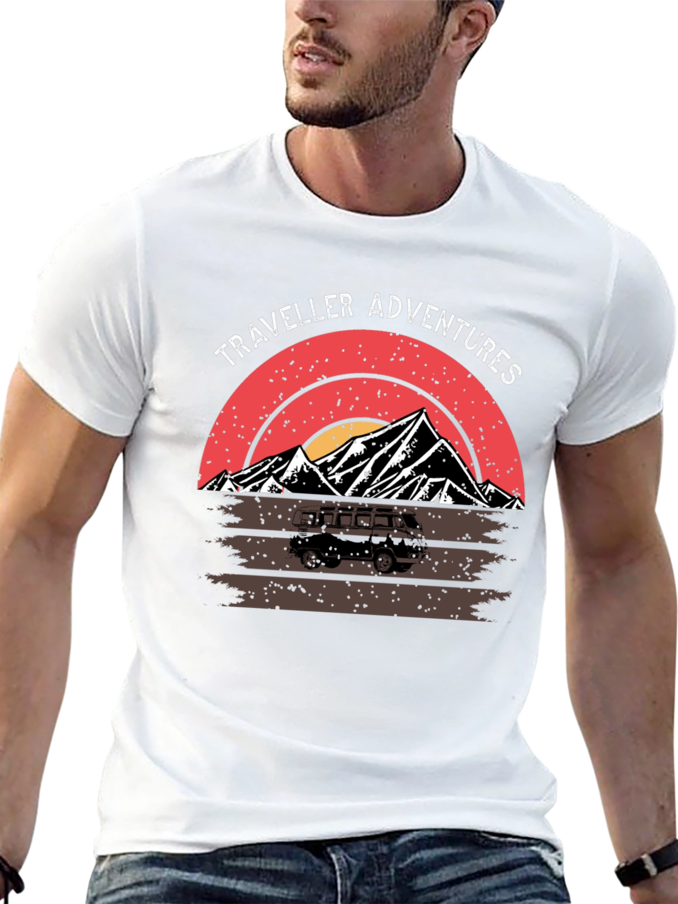 Traveller Adventures T-Shirt - Retro Mountain Van Graphic