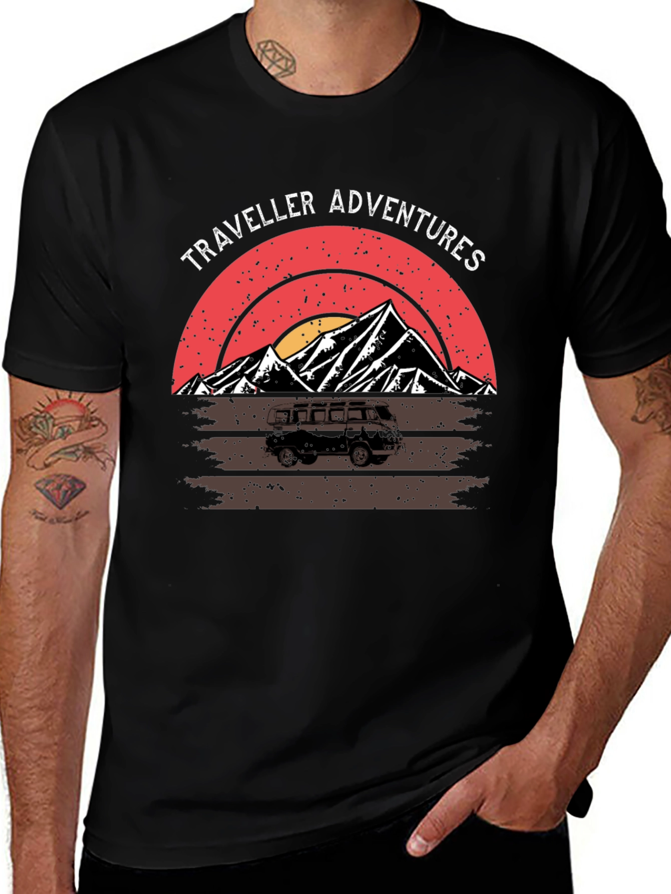 Traveller Adventures T-Shirt - Retro Mountain Van Graphic