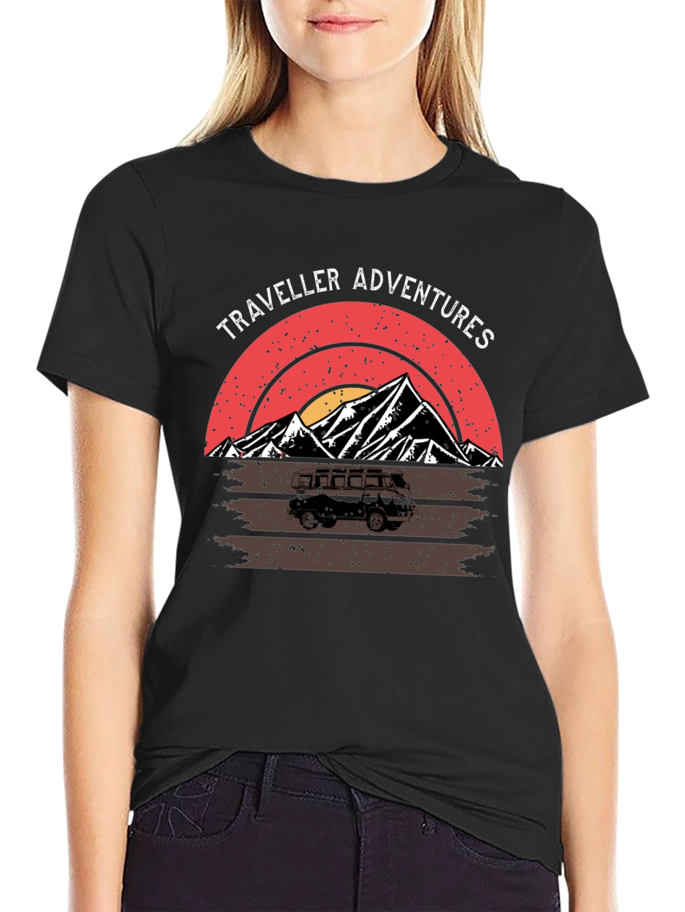 Traveller Adventures T-Shirt - Retro Mountain Van Graphic