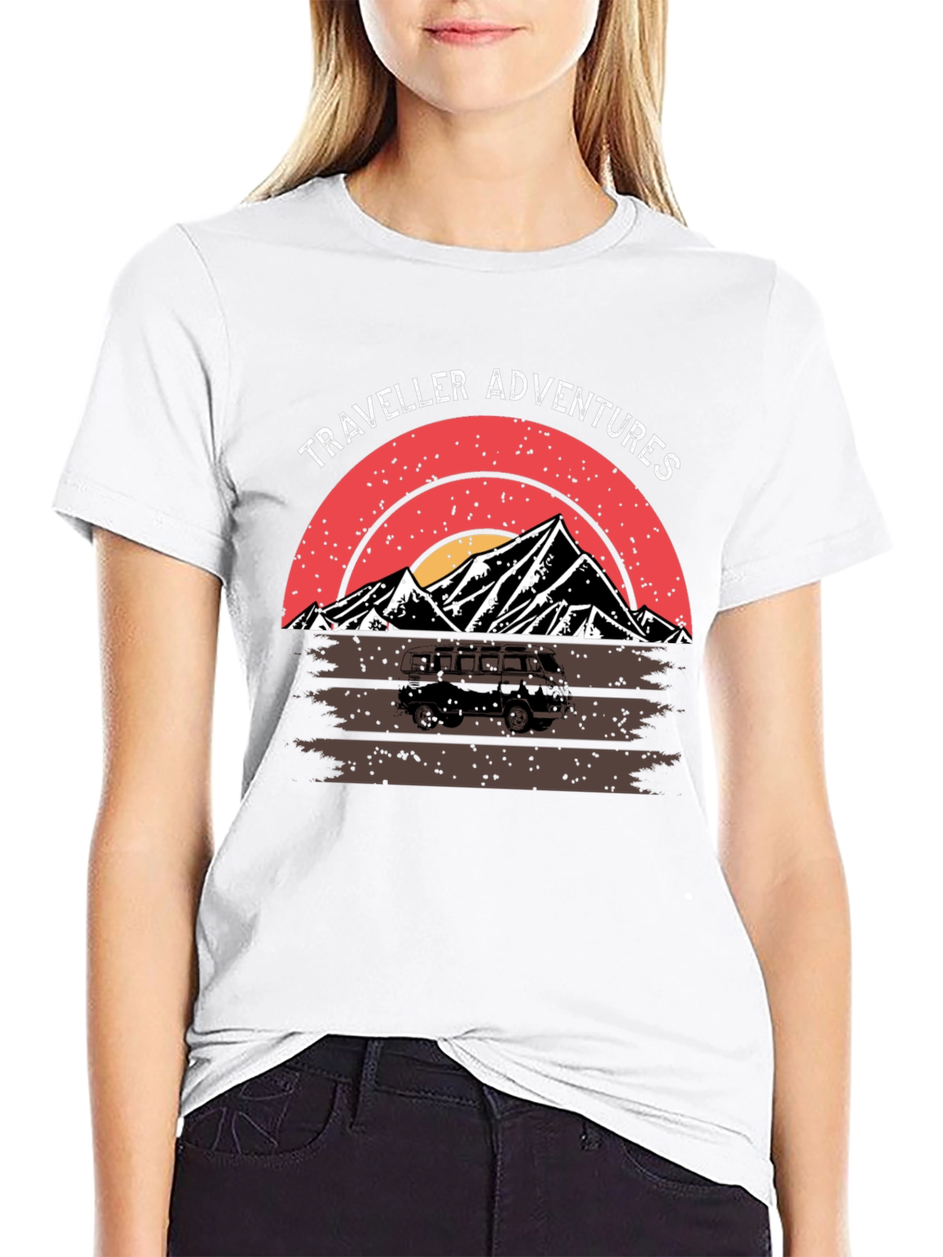 Traveller Adventures T-Shirt - Retro Mountain Van Graphic