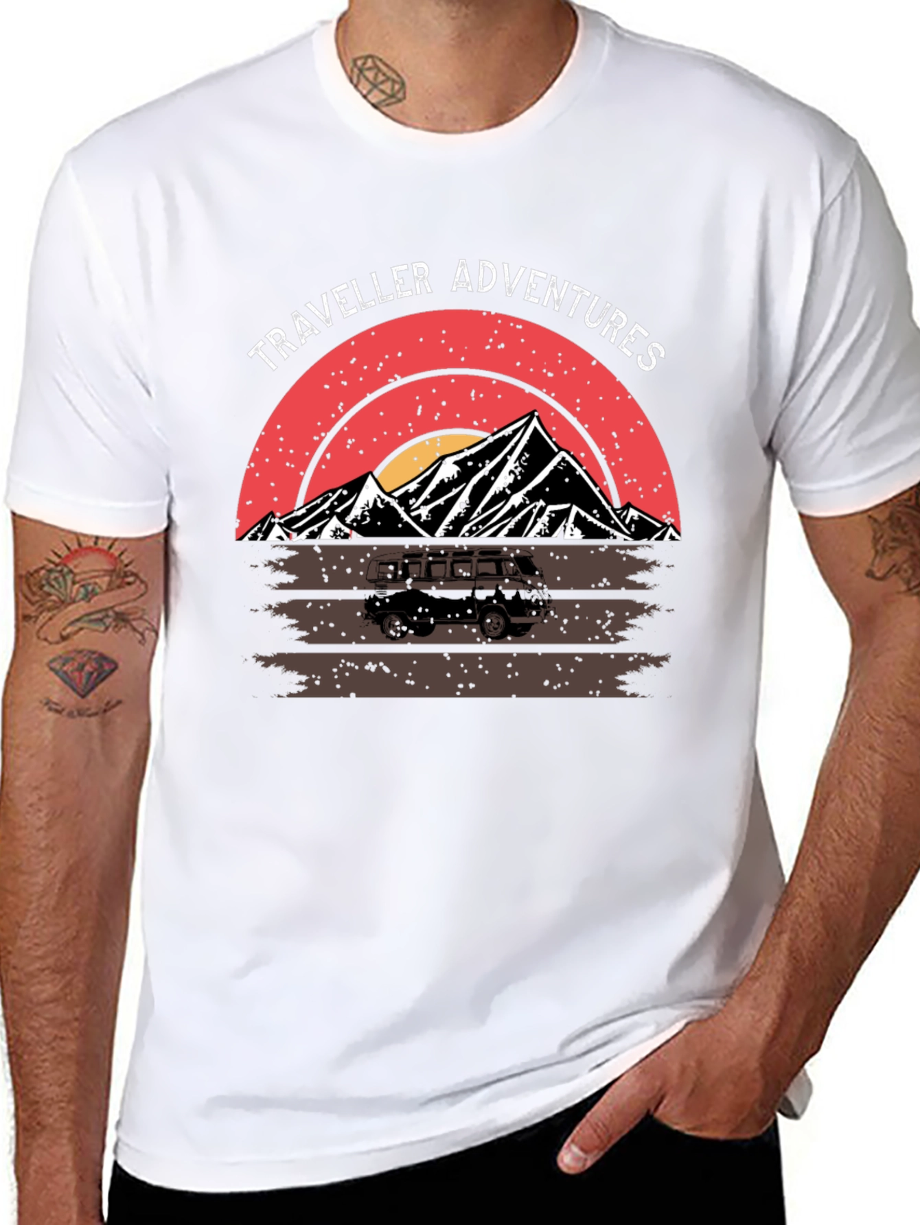 Traveller Adventures T-Shirt - Retro Mountain Van Graphic
