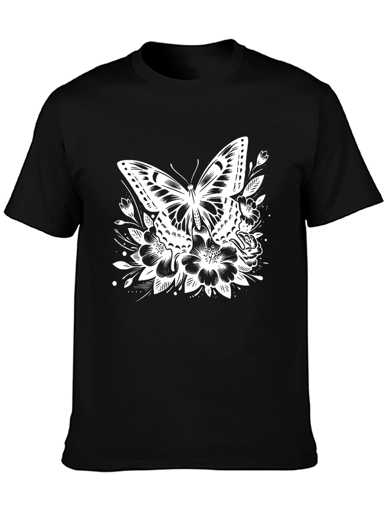 Butterfly Floral Graphic Tee - Black