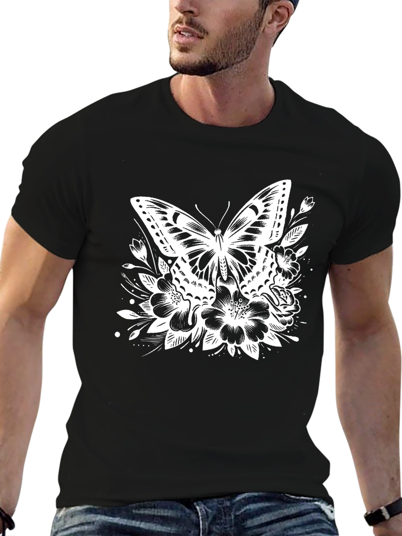 Butterfly Floral Graphic Tee - Black