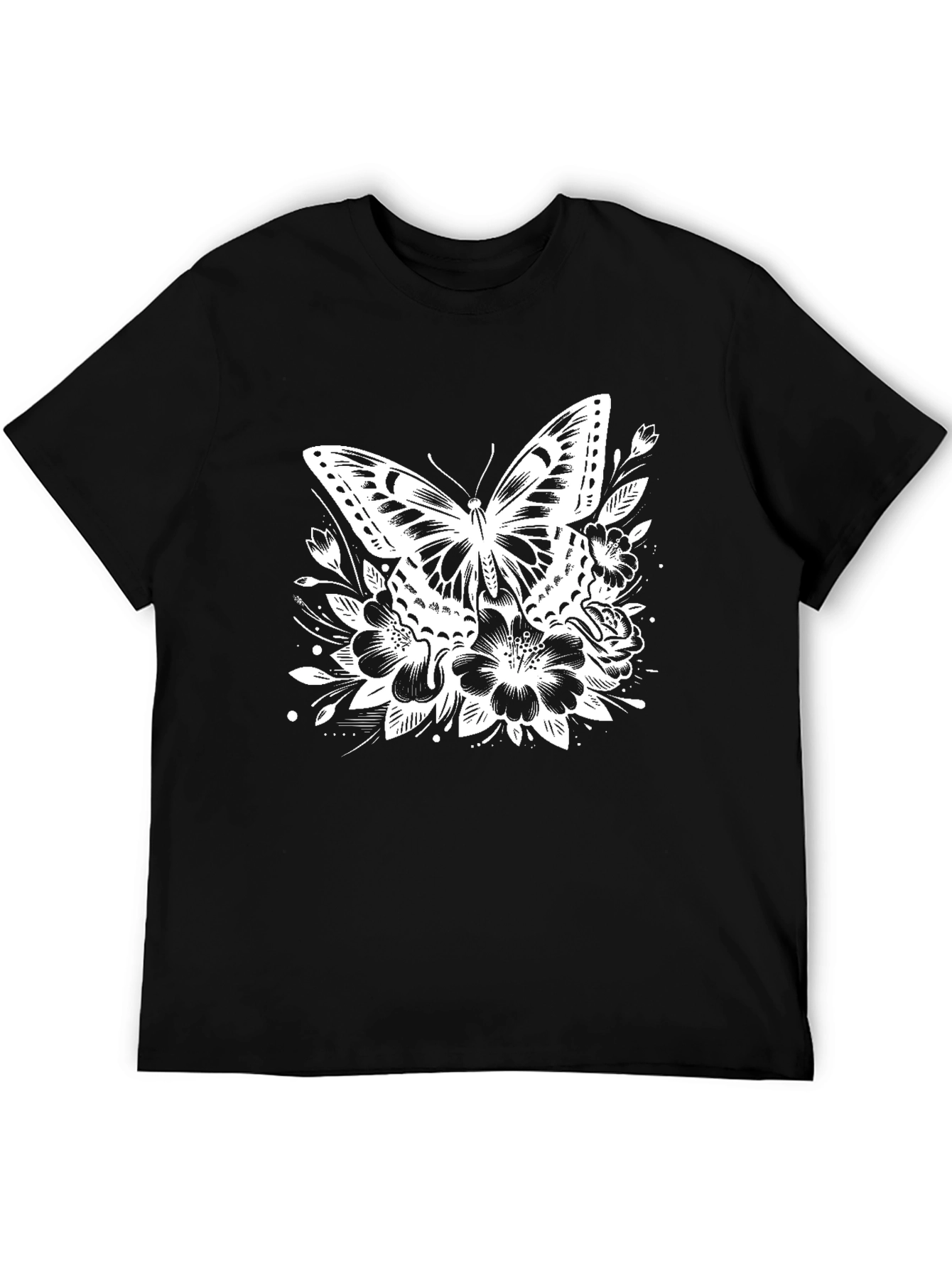 Butterfly Floral Graphic Tee - Black