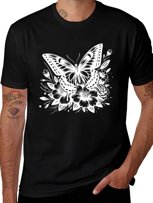 Butterfly Floral Graphic Tee - Black