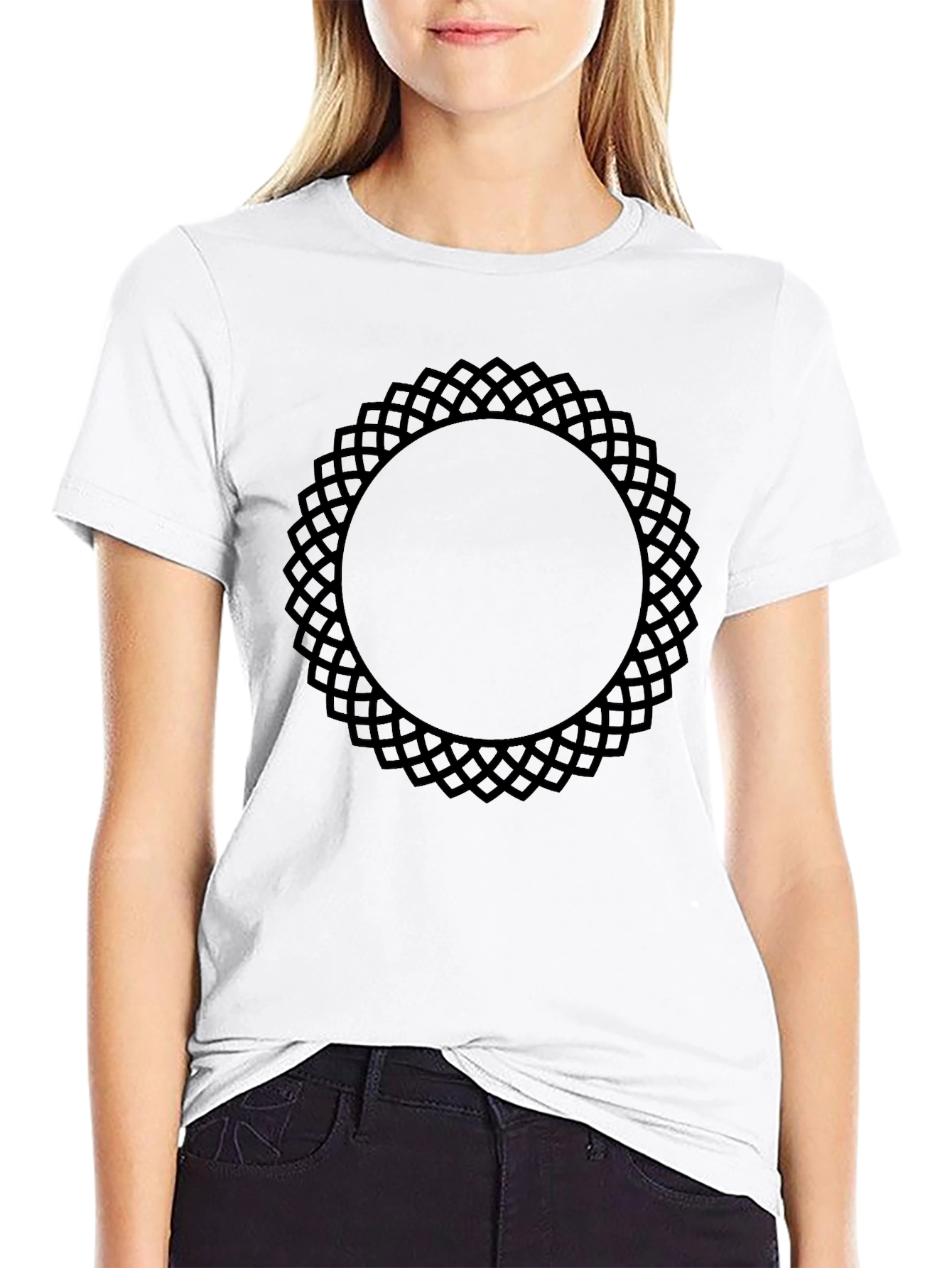 Black Tee with Geometric Circle Design