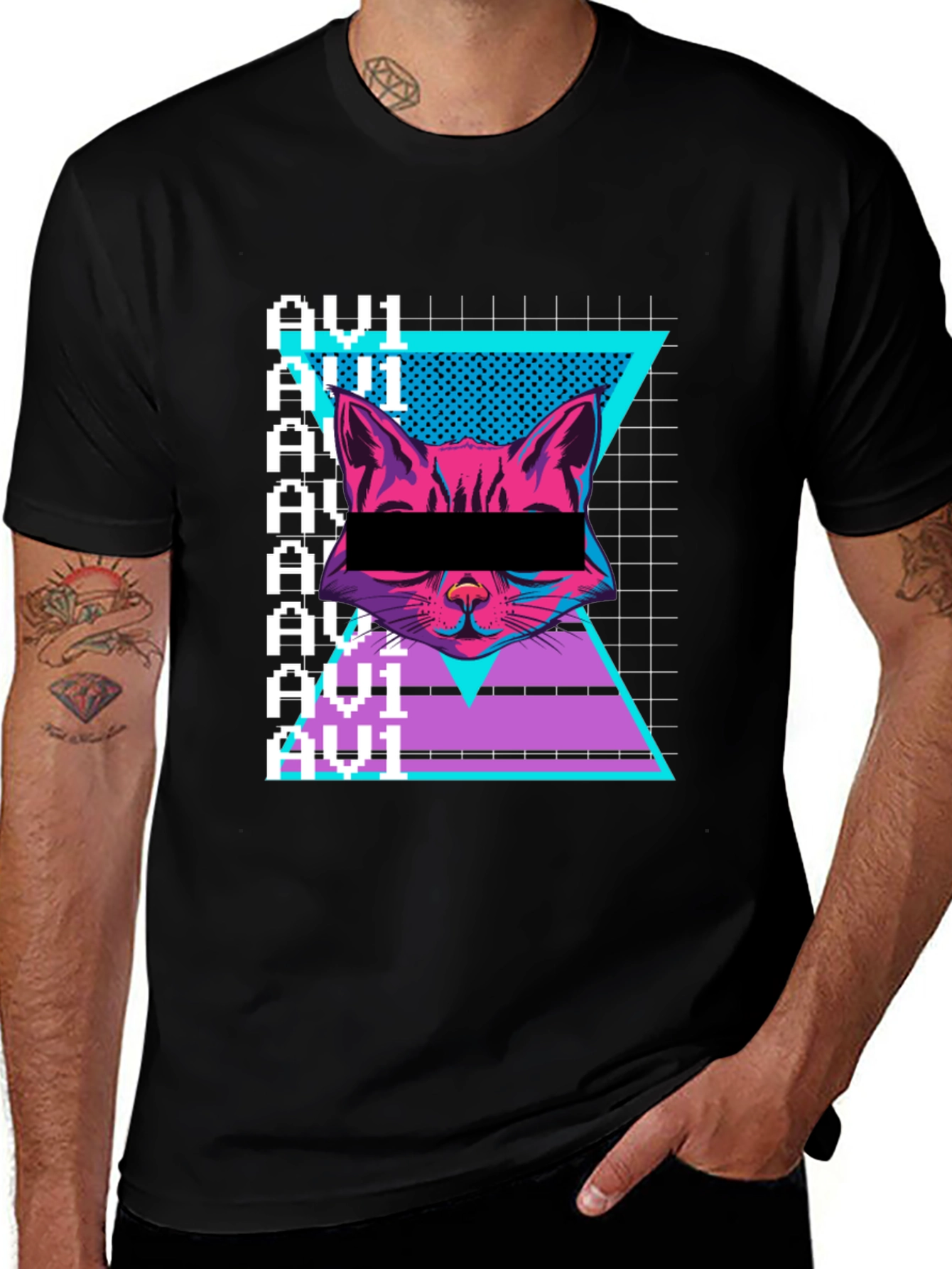 Cyberpunk Cat Graphic Tee - Retro Style