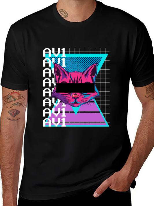 Cyberpunk Cat Graphic Tee - Retro Style