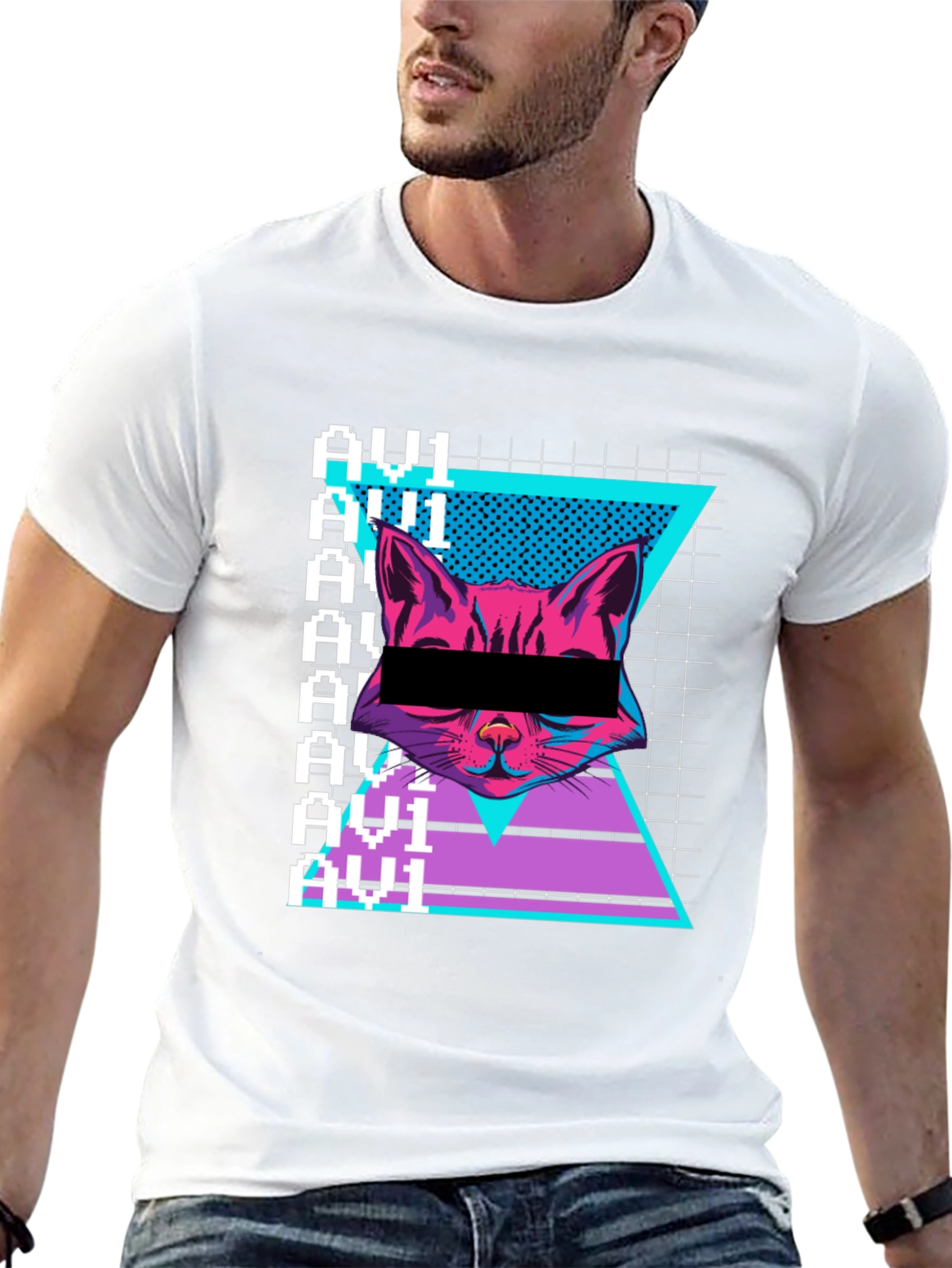 Cyberpunk Cat Graphic Tee - Retro Style