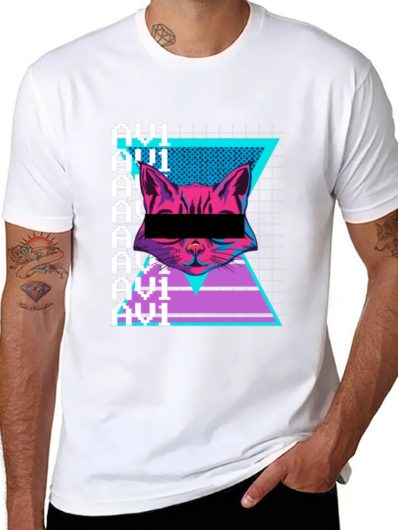 Cyberpunk Cat Graphic Tee - Retro Style