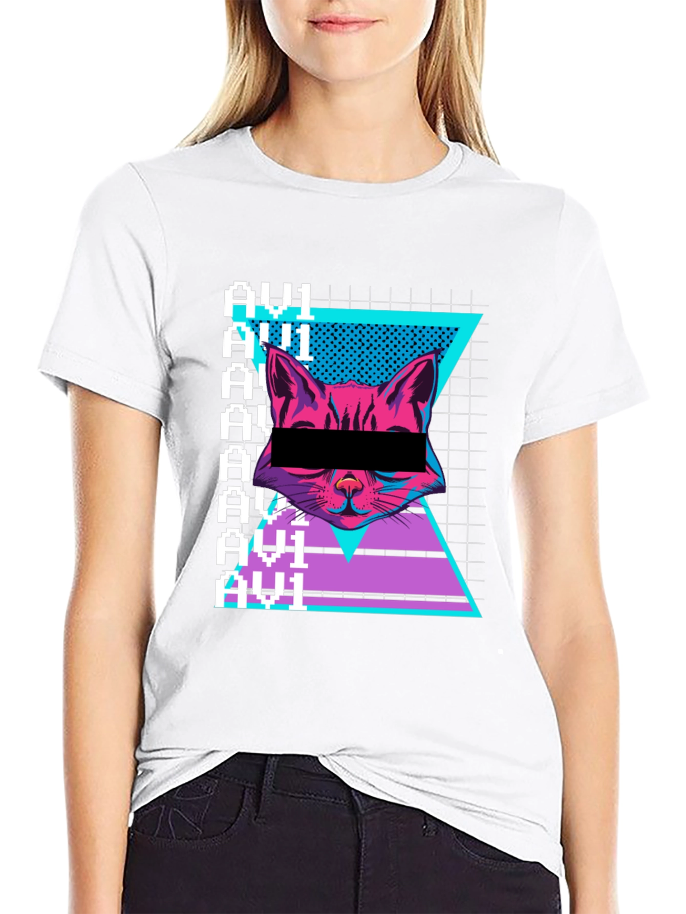 Cyberpunk Cat Graphic Tee - Retro Style