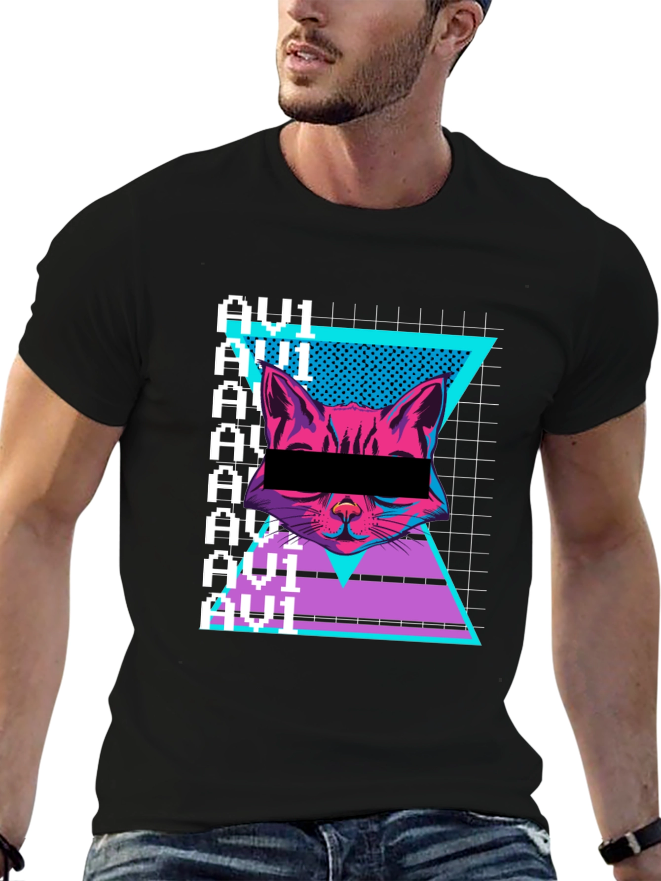 Cyberpunk Cat Graphic Tee - Retro Style