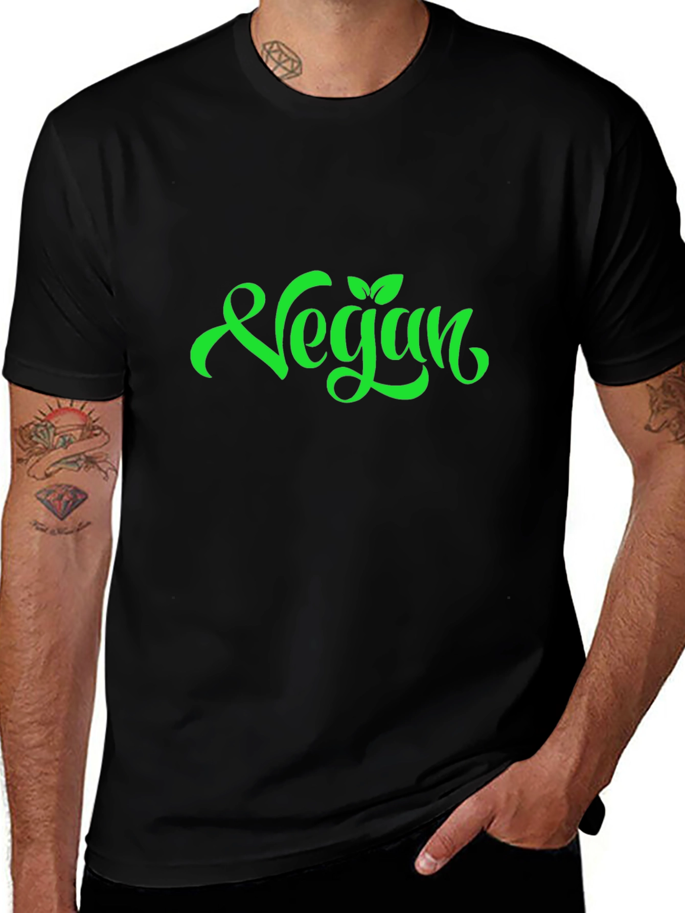 Vegan Green Lettering Black T-Shirt