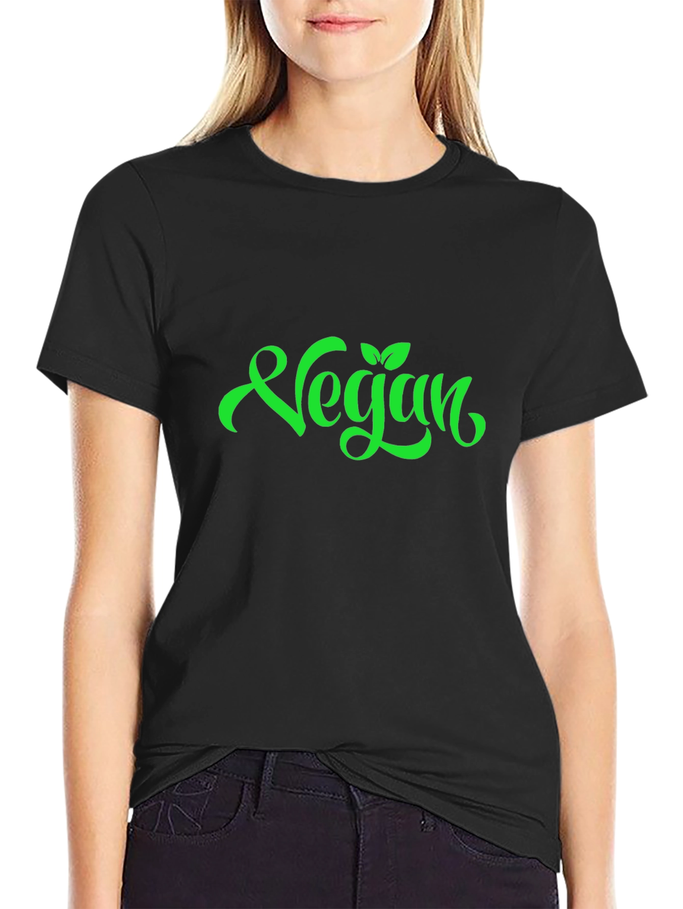 Vegan Green Lettering Black T-Shirt