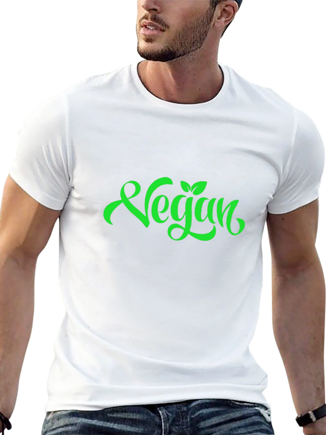 Vegan Green Lettering Black T-Shirt
