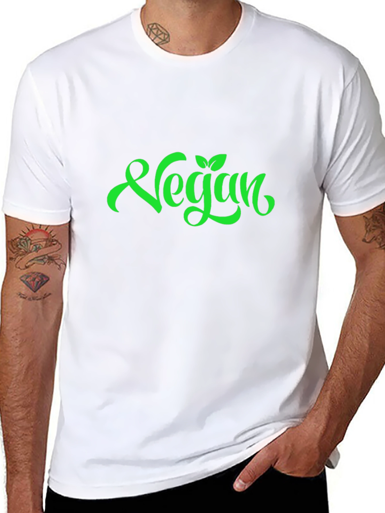 Vegan Green Lettering Black T-Shirt