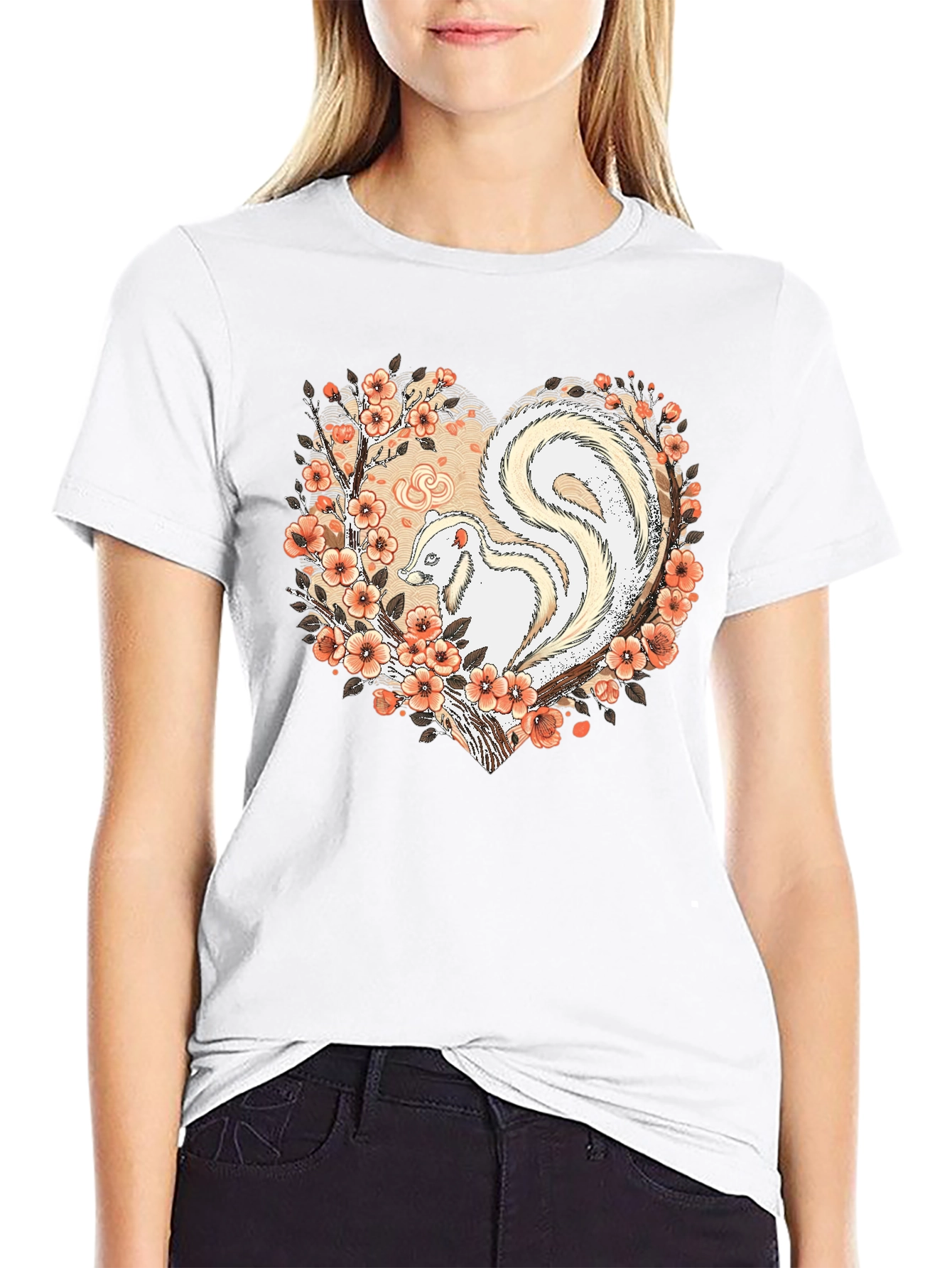 Albino Skunk Floral Heart Graphic Tee