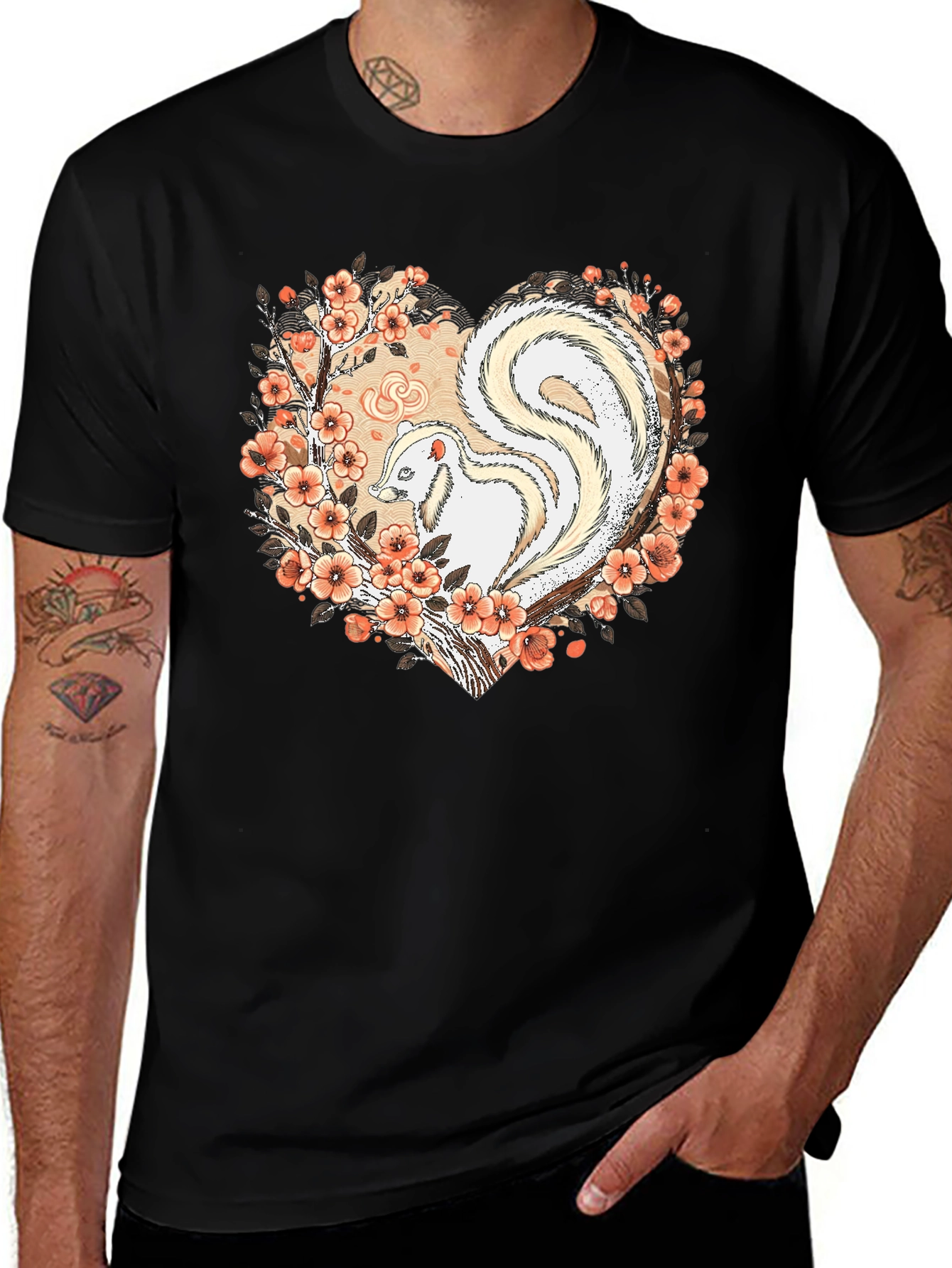 Albino Skunk Floral Heart Graphic Tee