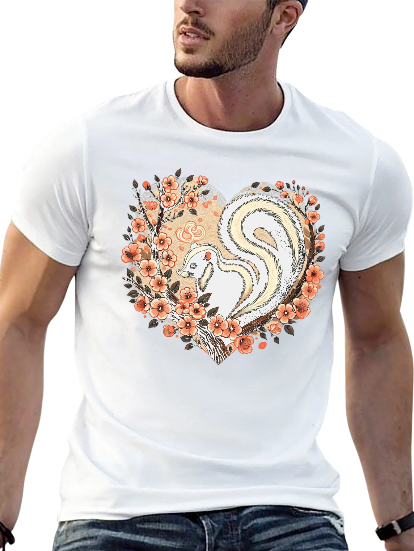 Albino Skunk Floral Heart Graphic Tee